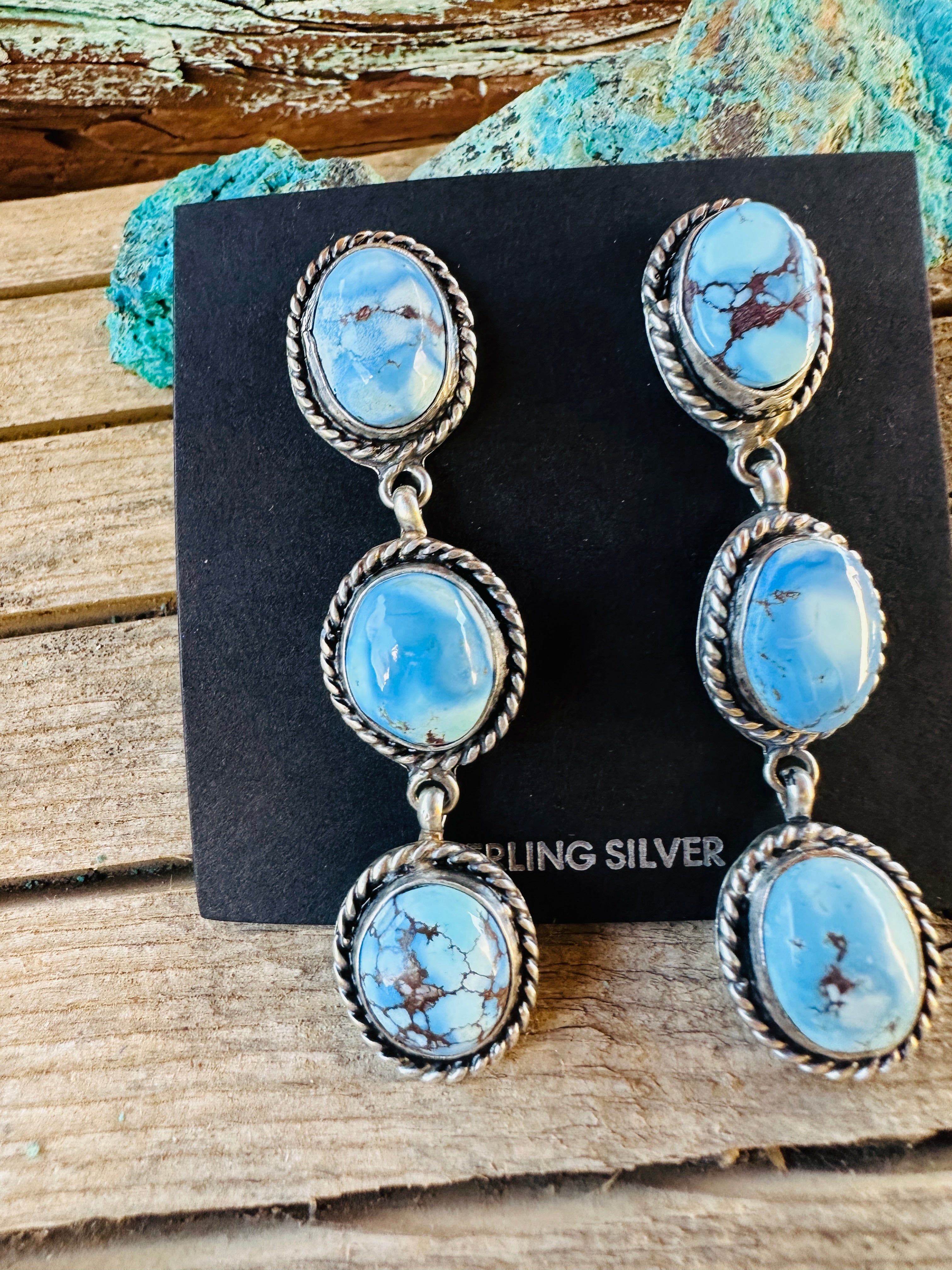 Handcrafted Golden Hills Turquoise & Sterling Silver Dangle Earrings