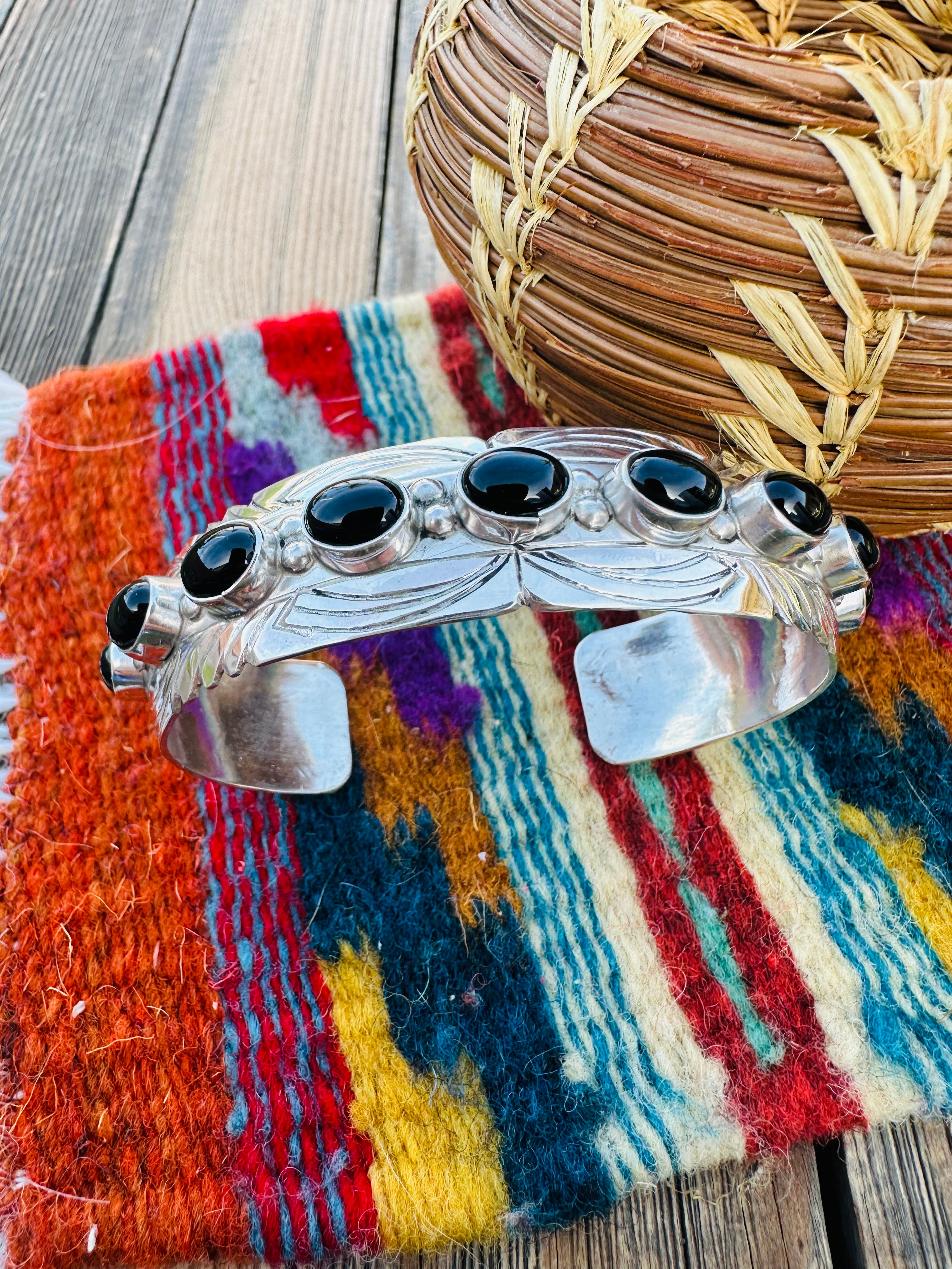 Handcrafted Sterling Silver and Black Onyx Cuff Bracelet