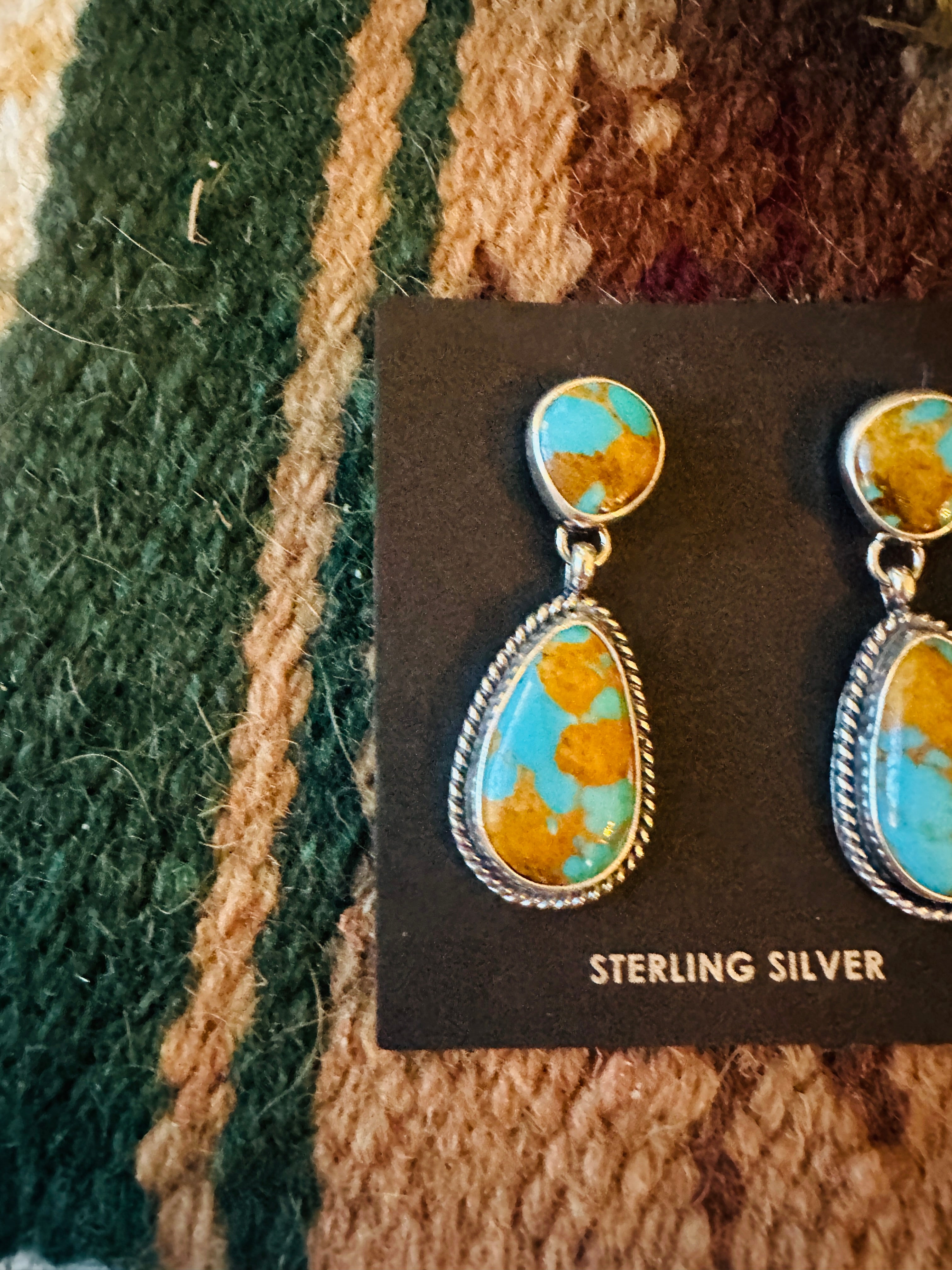 Navajo Royston Turquoise And Sterling Silver Dangle Earrings