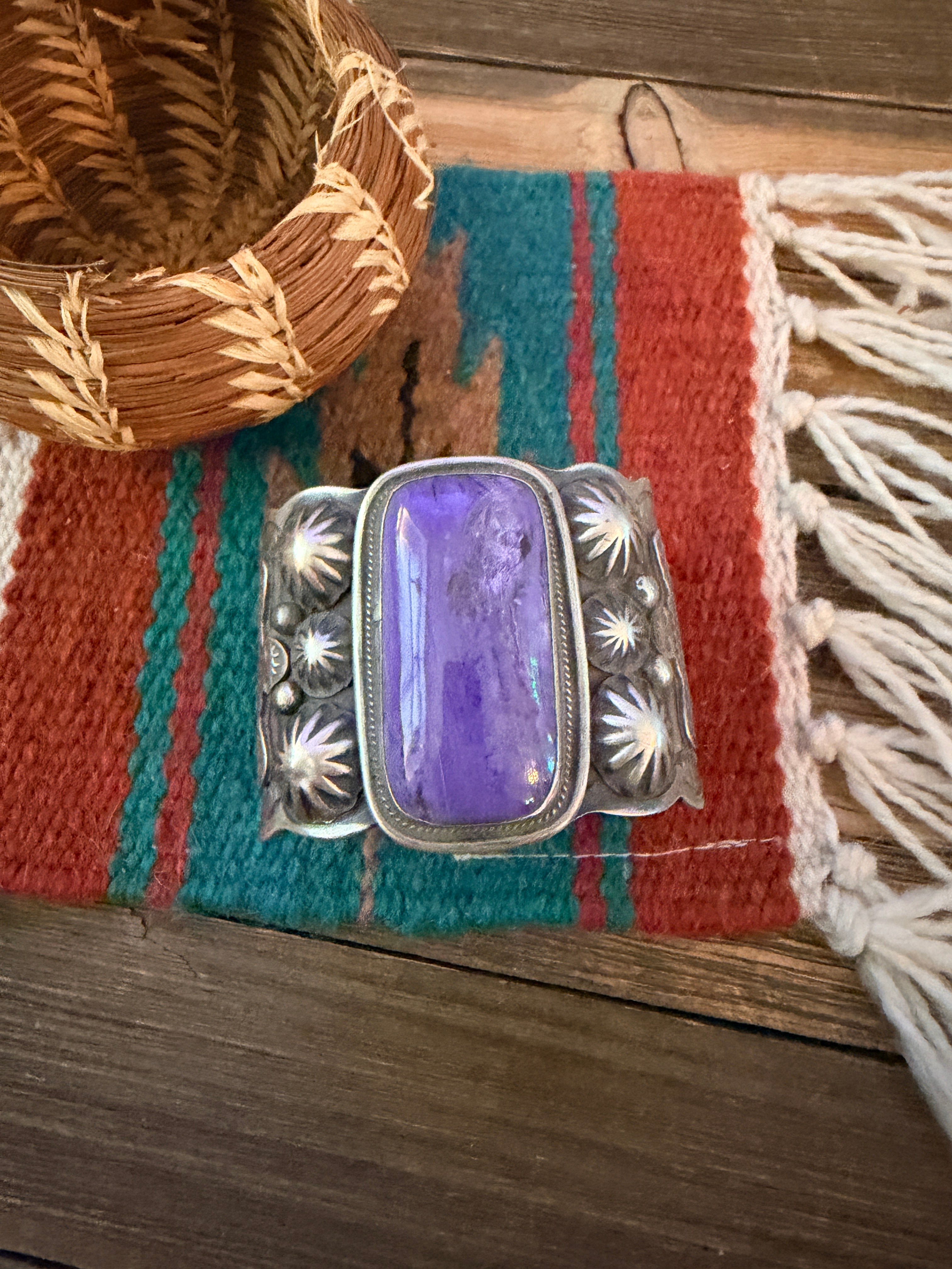 Handcrafted Charoite & Sterling Silver Cuff Bracelet by Chimney Butte