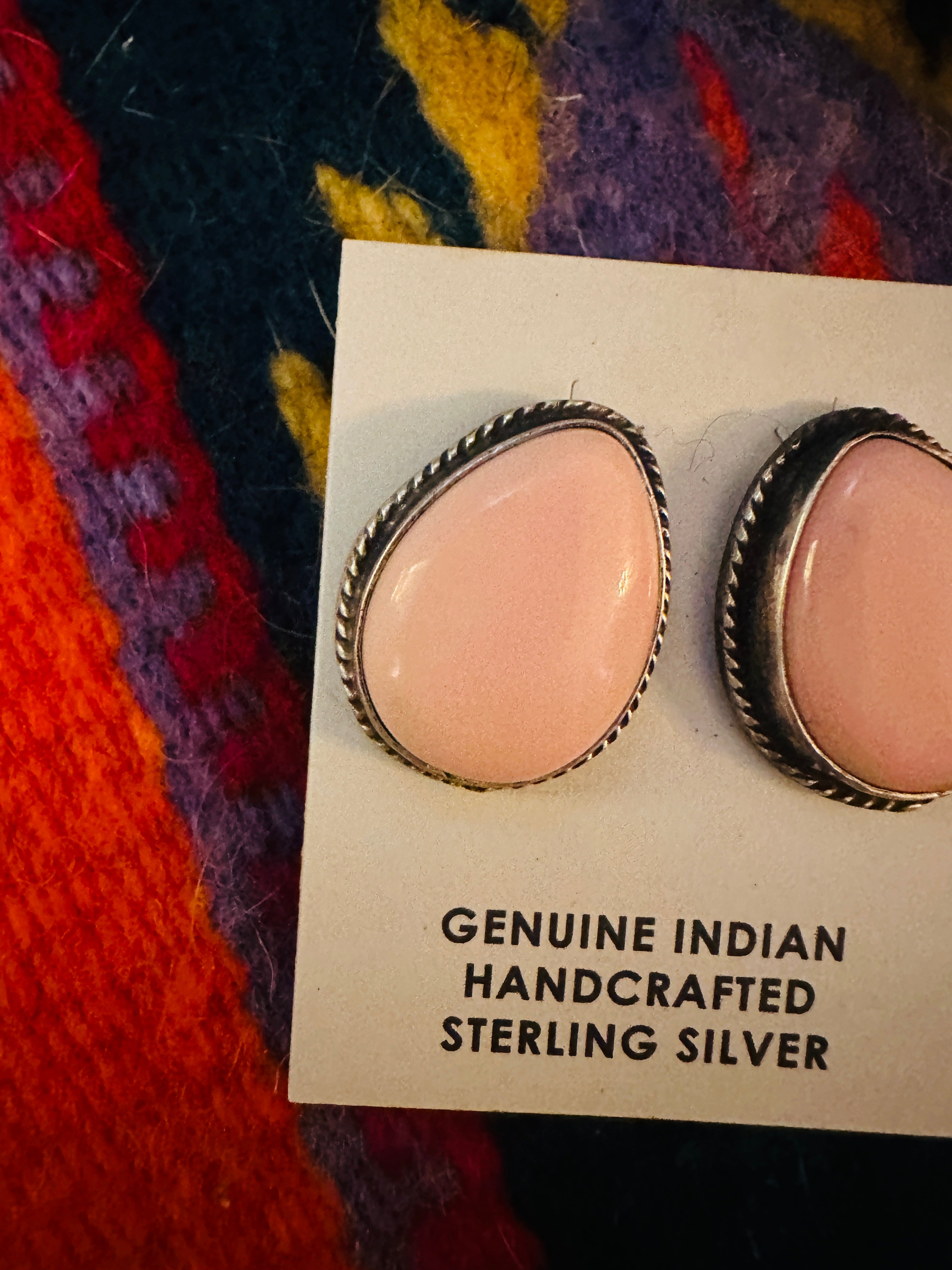 Navajo Sterling Silver & Queen Pink Conch Shell Post Earrings Signed