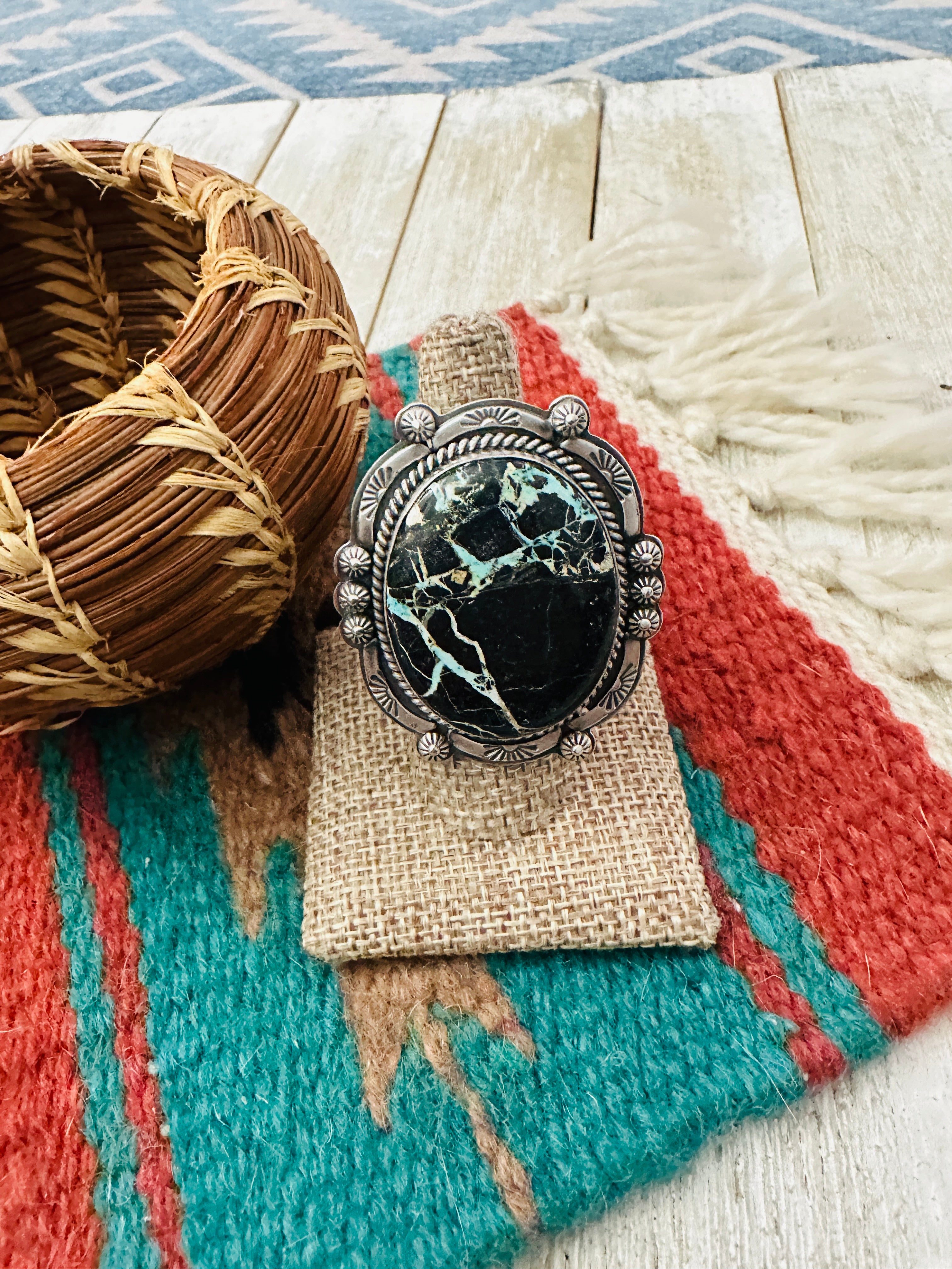 Handcrafted Blackjack Turquoise & Sterling Silver Adjustable Ring