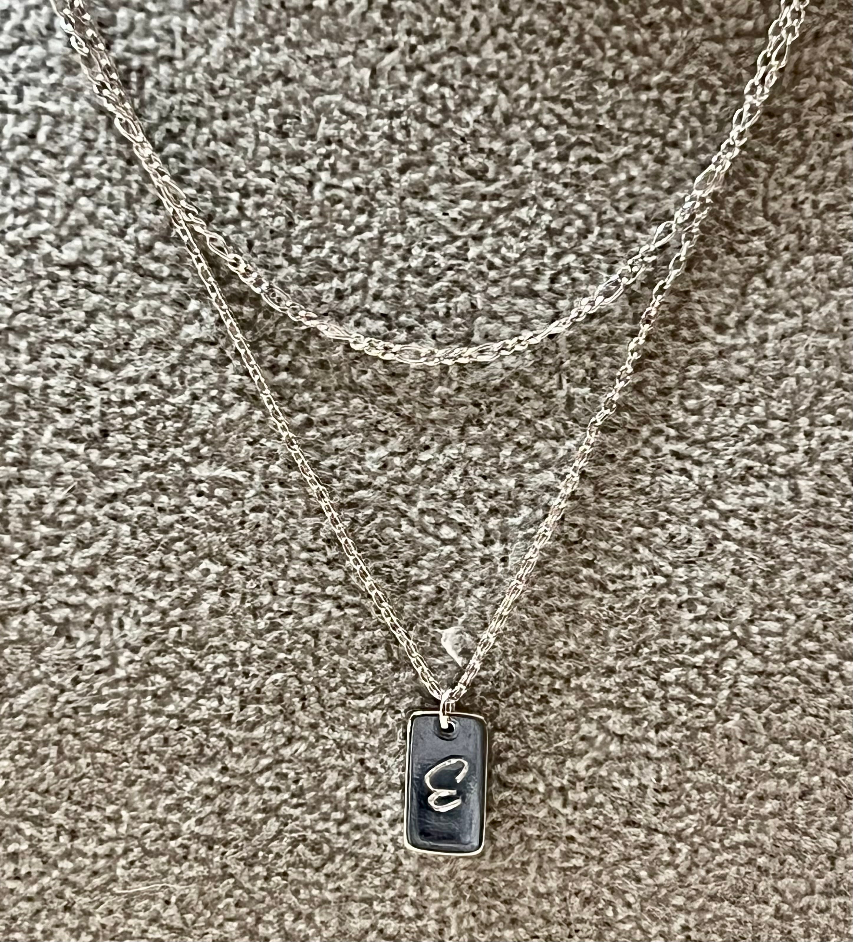 Initial Tag Layered Chain “E” Necklace