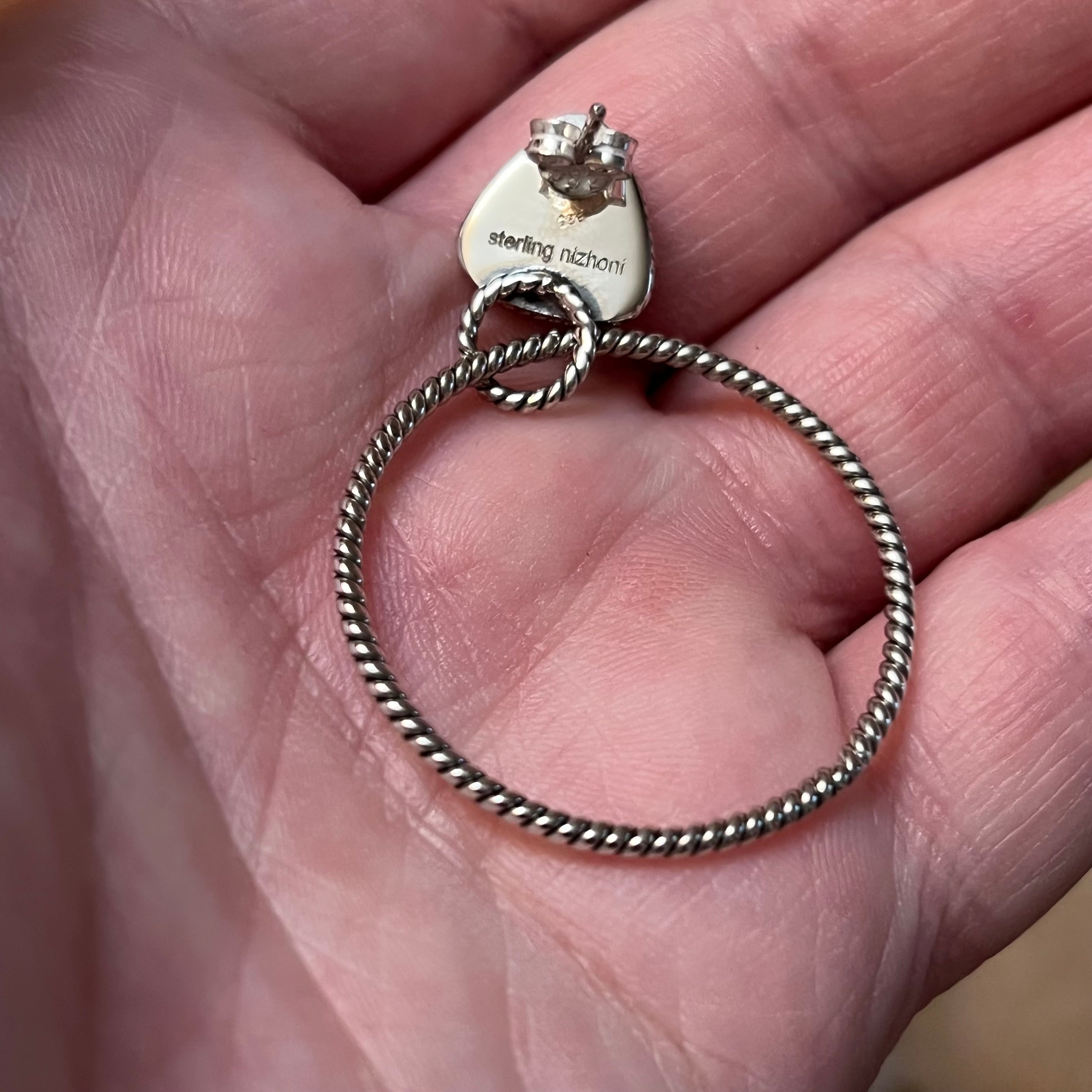 Handmade Blue Speckled Opal Sterling Silver Hoop Earrings