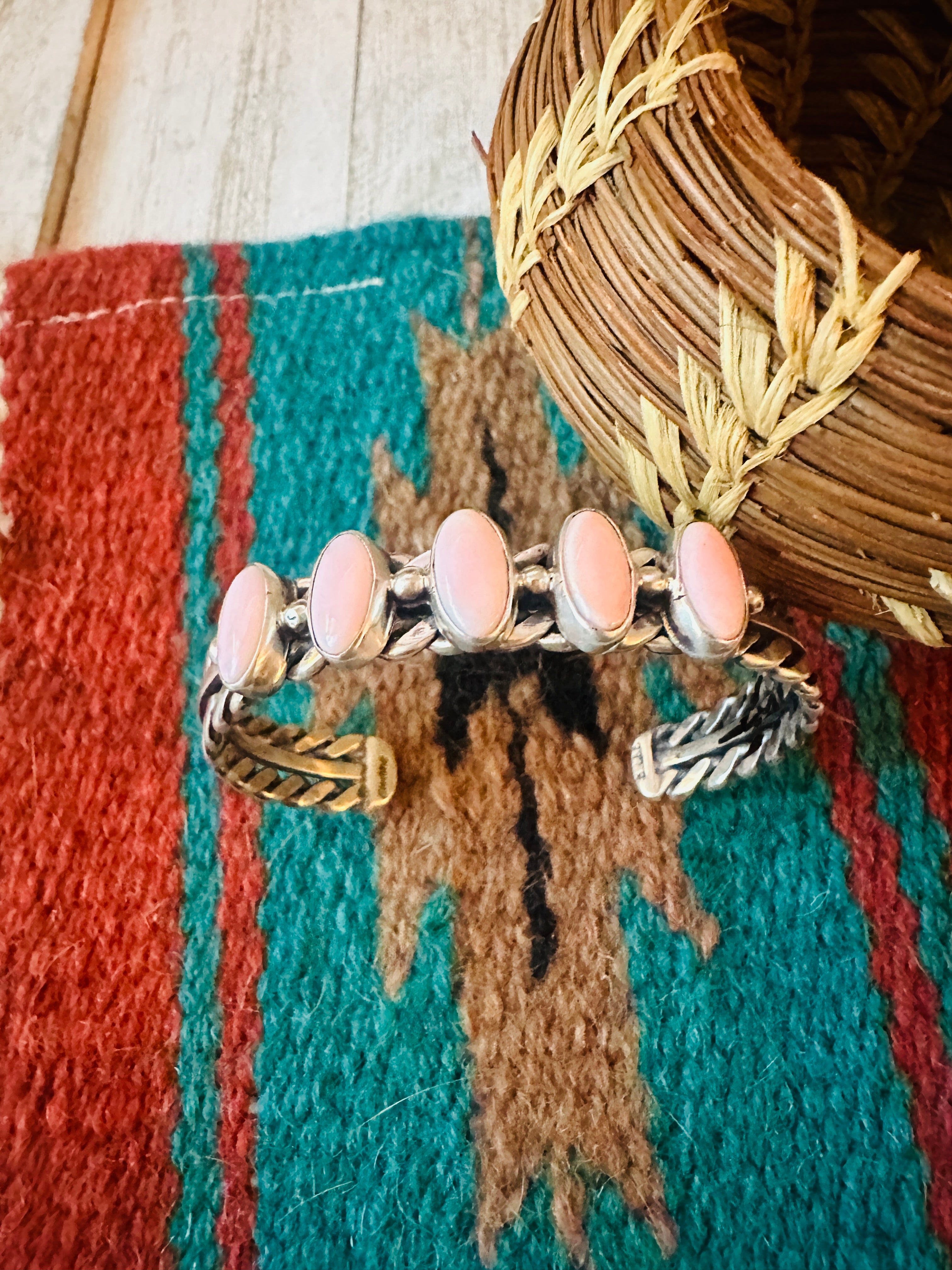 Navajo Queen Pink Conch Shell & Sterling Silver Cuff Bracelet