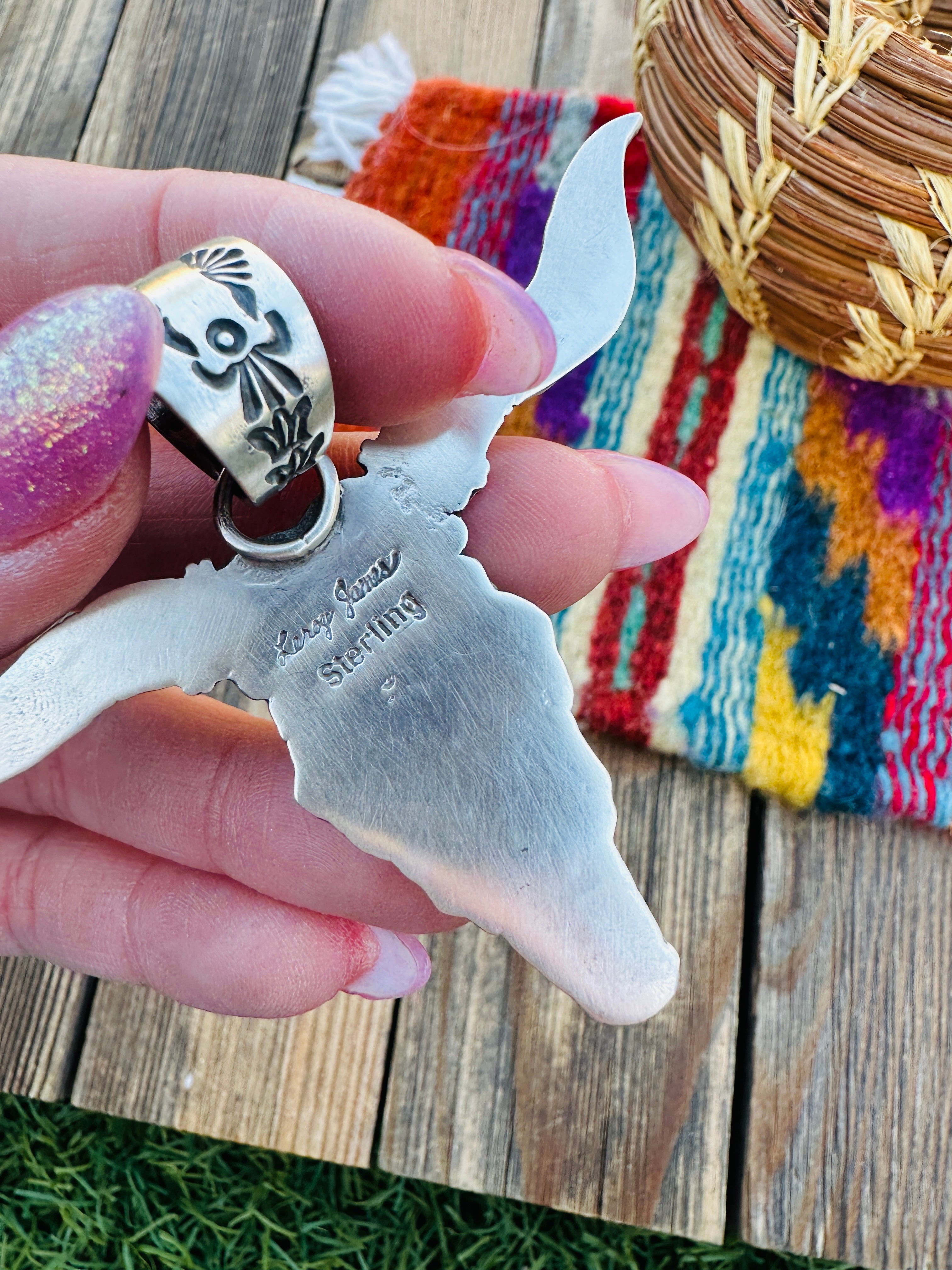 Handcrafted Sterling Silver & Turquoise Bullhead Pendant by Leroy James