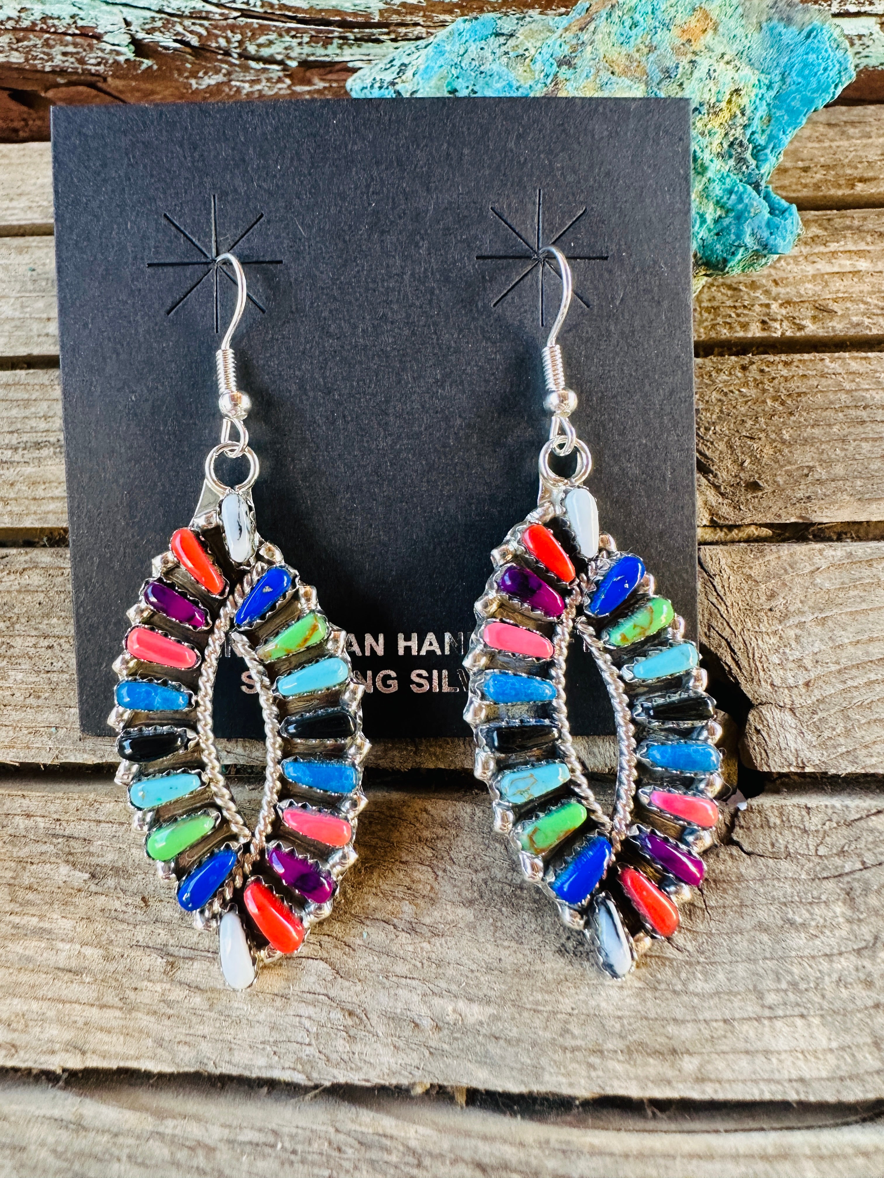 Handcrafted Multi Stone & Sterling Silver Cluster Dangle Earrings