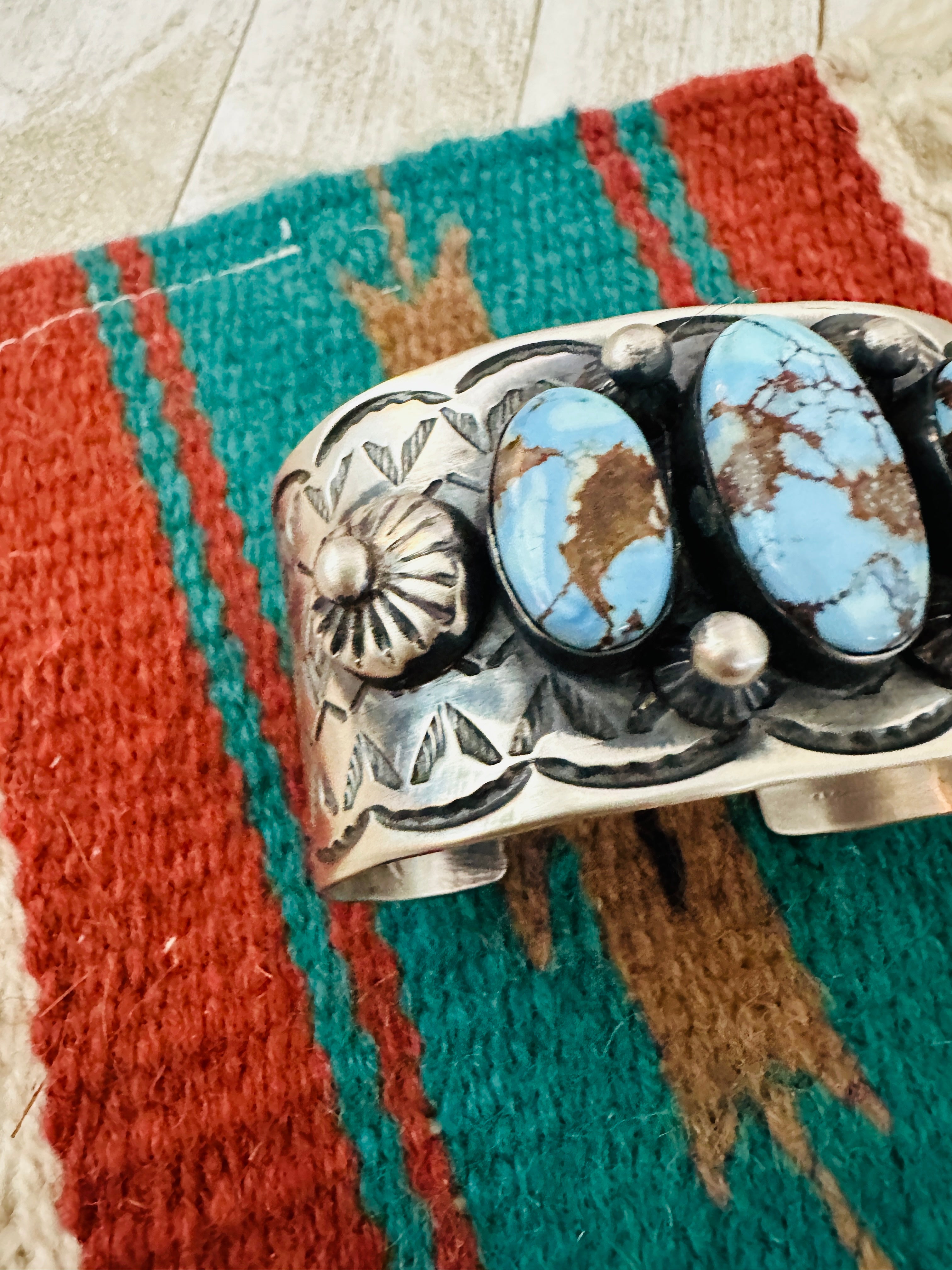 Handcrafted Sterling Silver & Golden Hills Turquoise Cuff Bracelet by Chimney Butte /