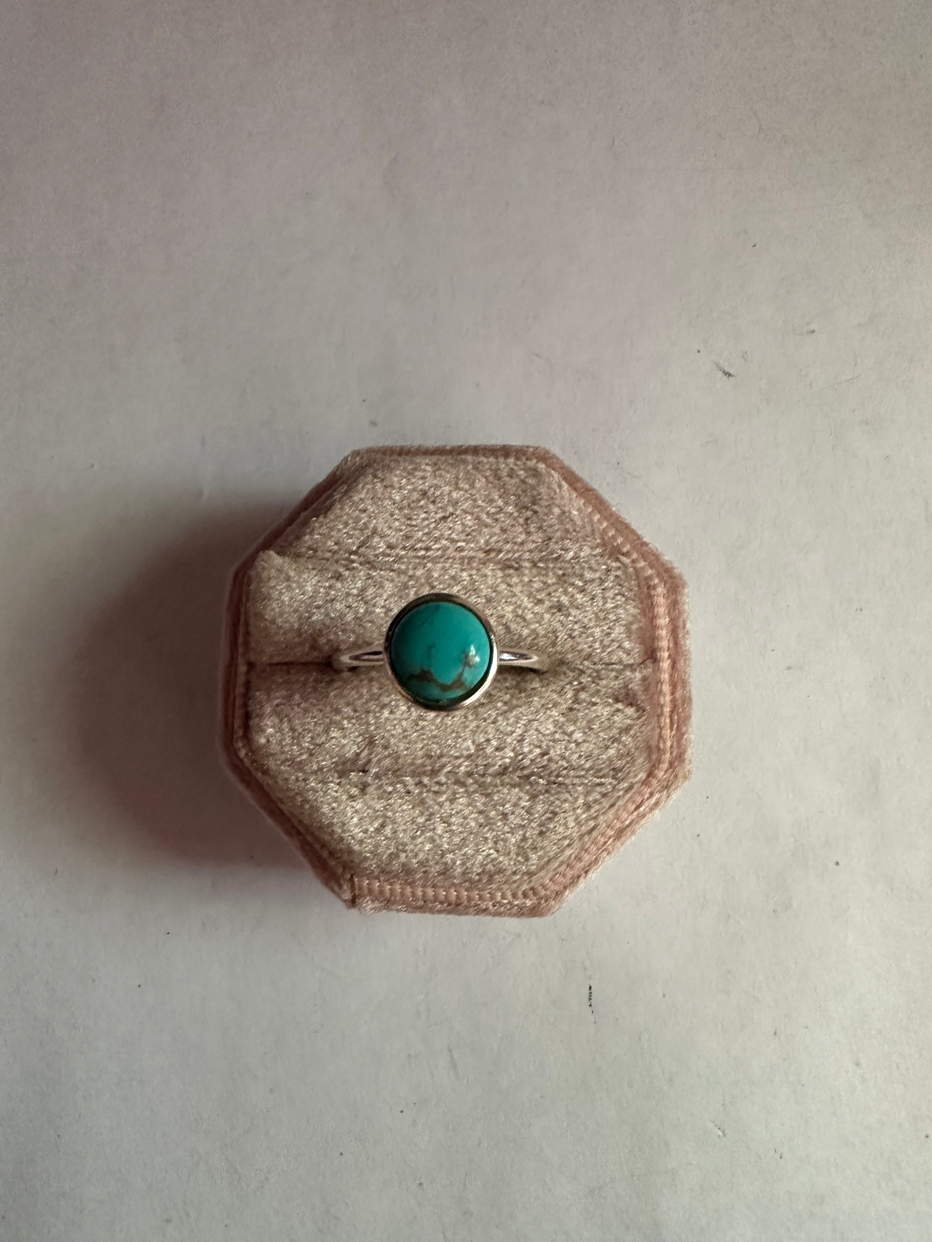 Handmade Sterling Silver & Turquoise Single Round Stone Ring