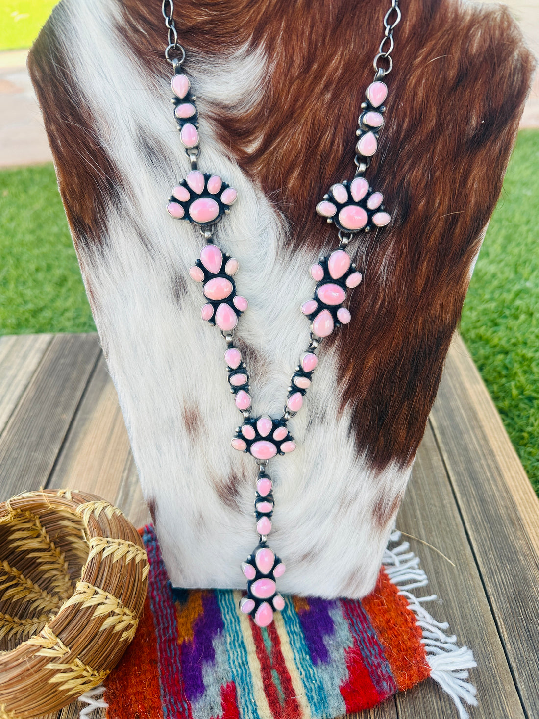 Handcrafted Queen Pink Conch & Sterling Silver Lariat Necklace by Travis James