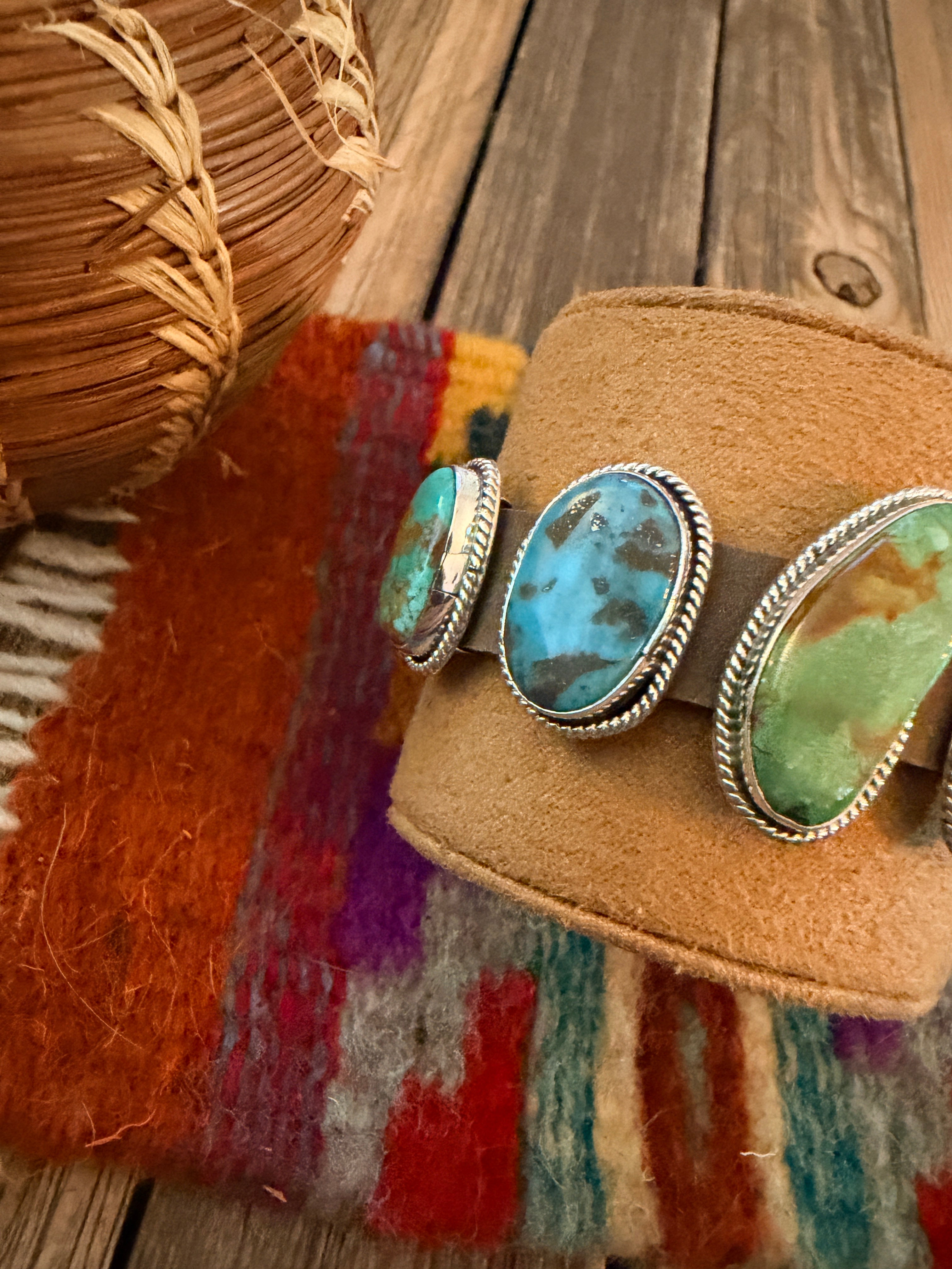 Handcrafted Multi Turquoise & Sterling Silver Leather Bracelet