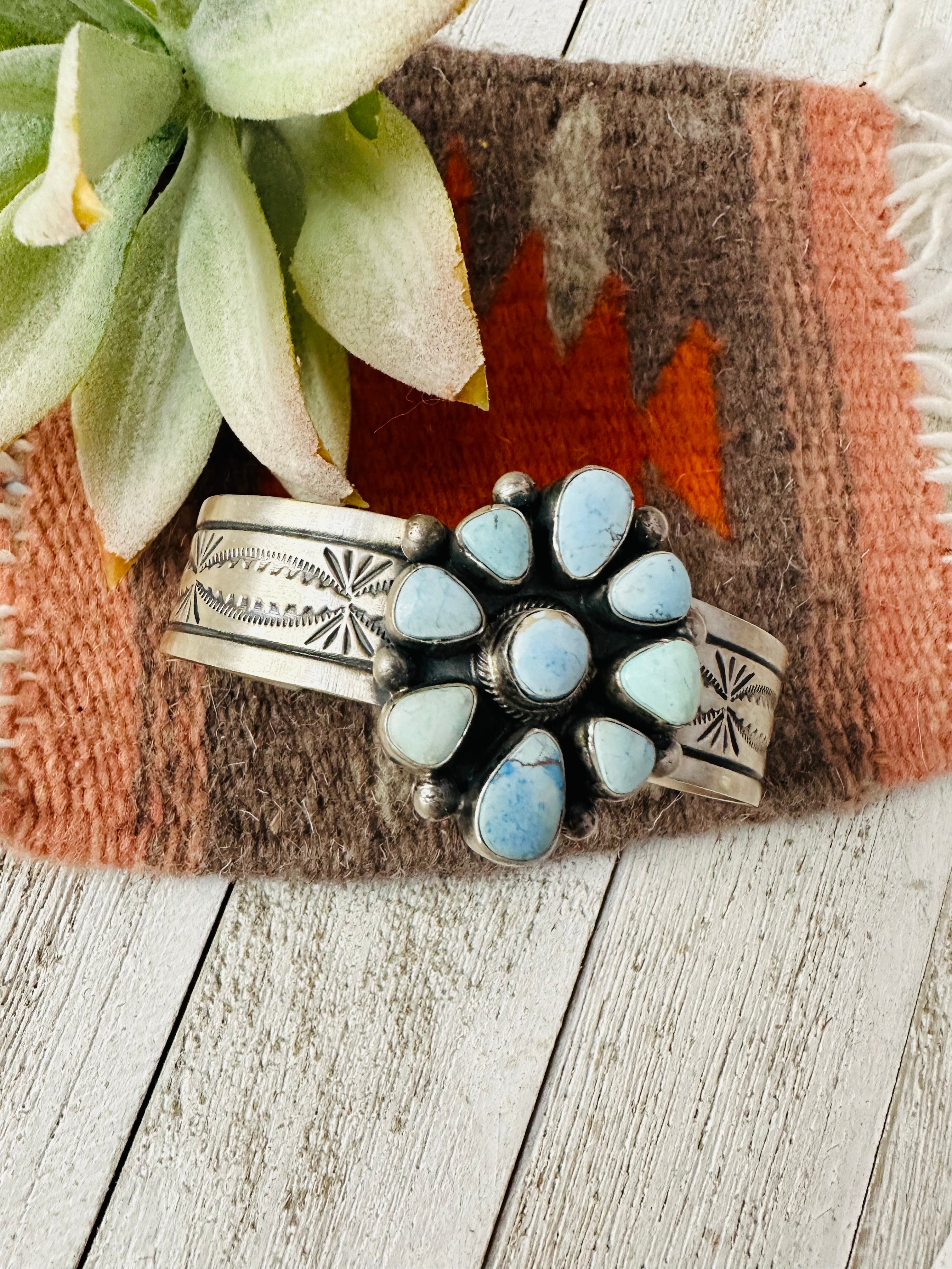 Navajo Golden Hills Turquoise & Sterling Silver Cuff Bracelet