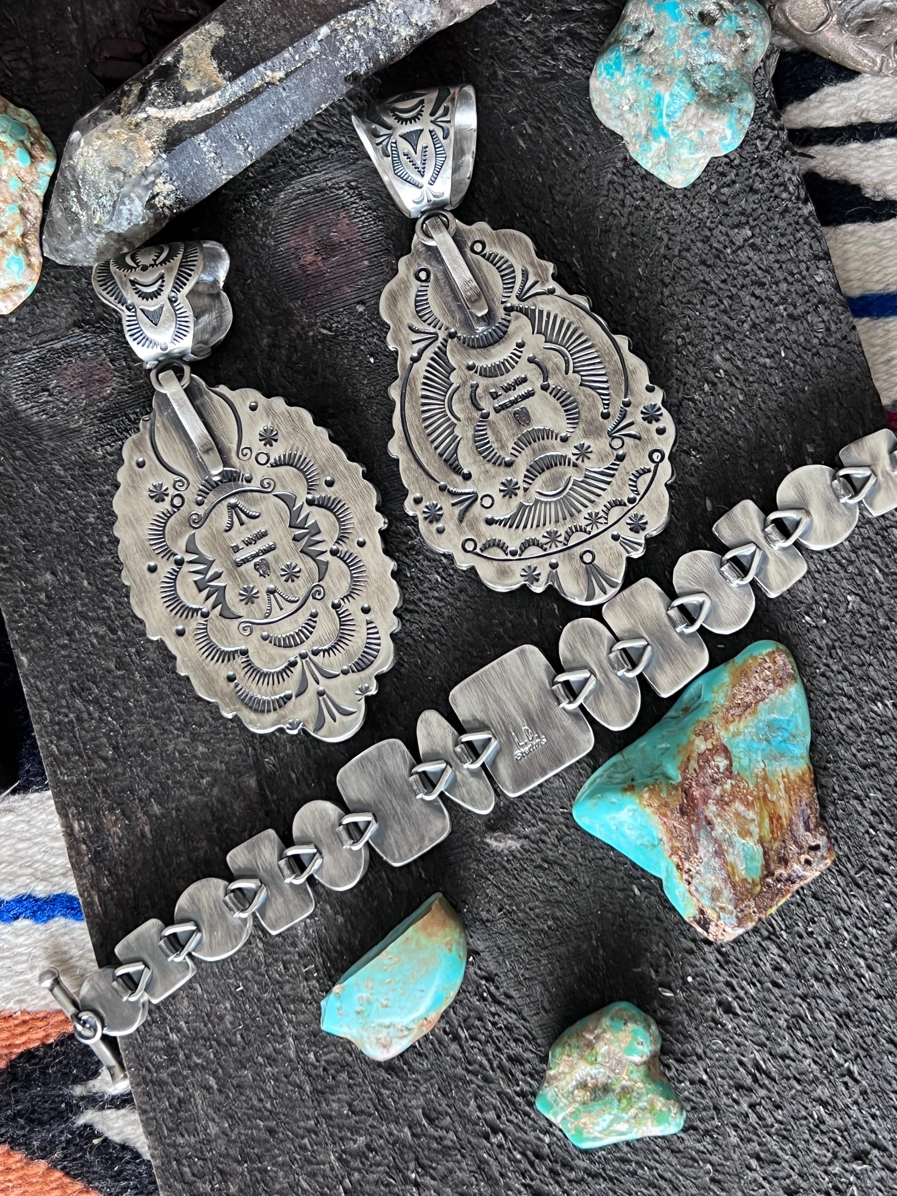 Loretta Delgarito Sterling Silver, Sonoran Mountain & Royston Ribbon Turquoise Link Bracelet
