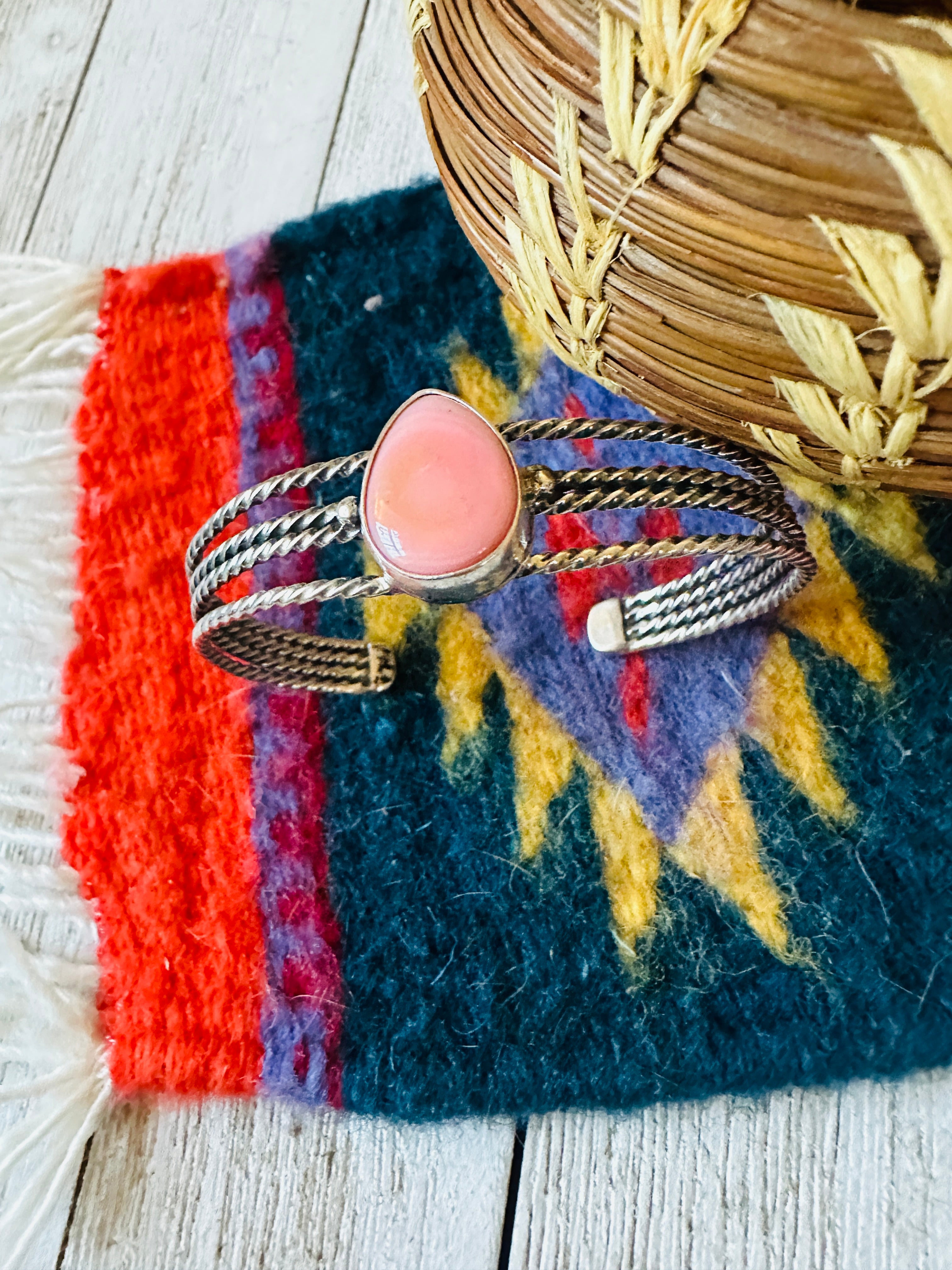 Navajo Queen Pink Conch Shell & Sterling Silver Cuff Bracelet