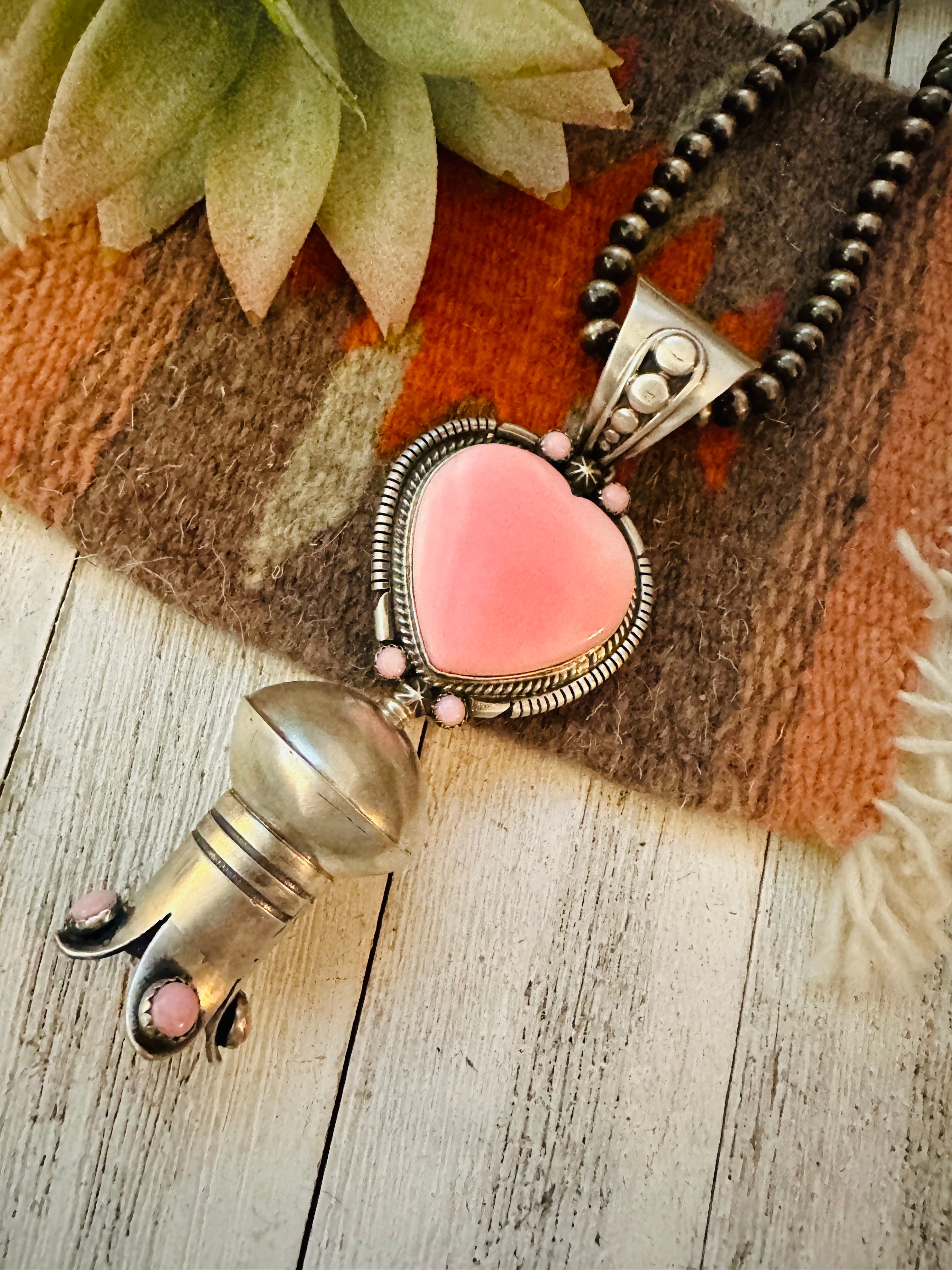 Navajo Sterling Silver & Queen Pink Conch Blossom Pendant by Thomas Francisco