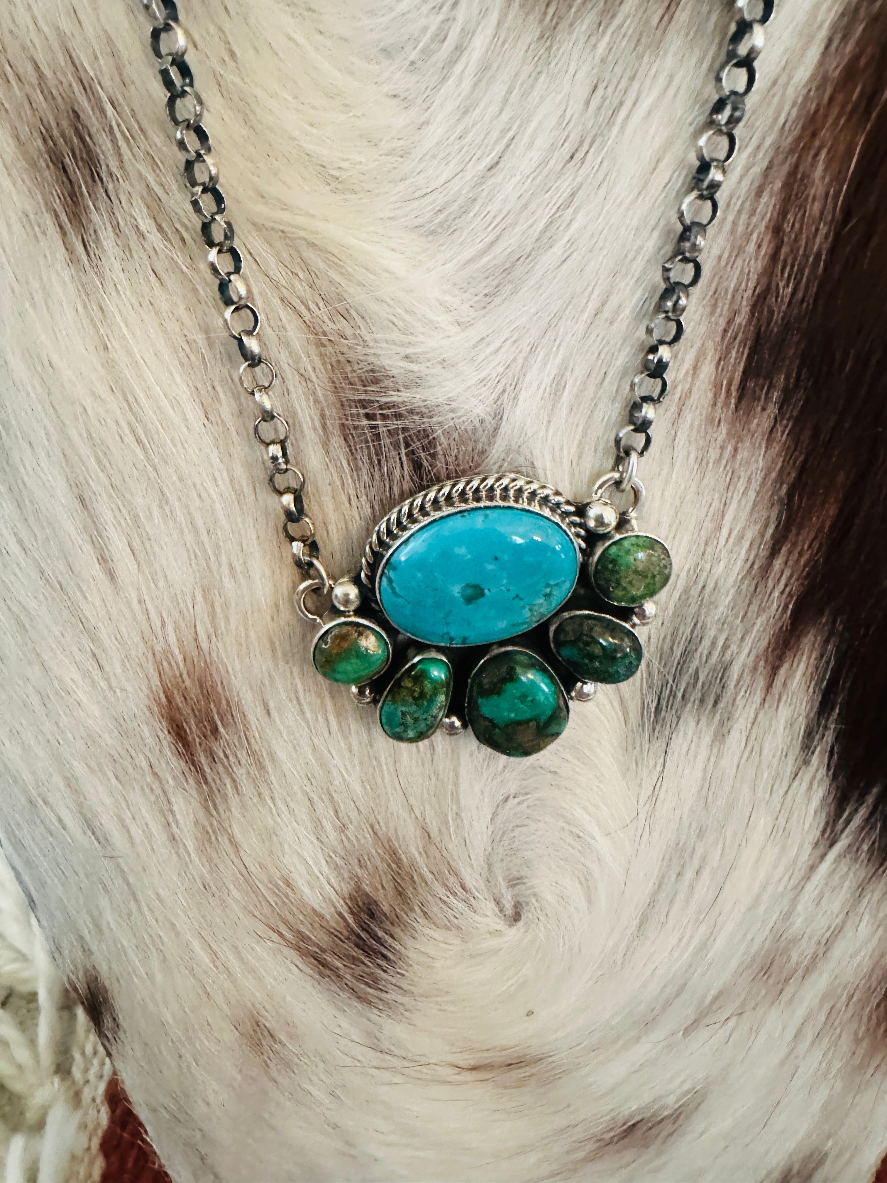 Handcrafted Sterling Silver & Turquoise Cluster Necklace by Emerson Thompson