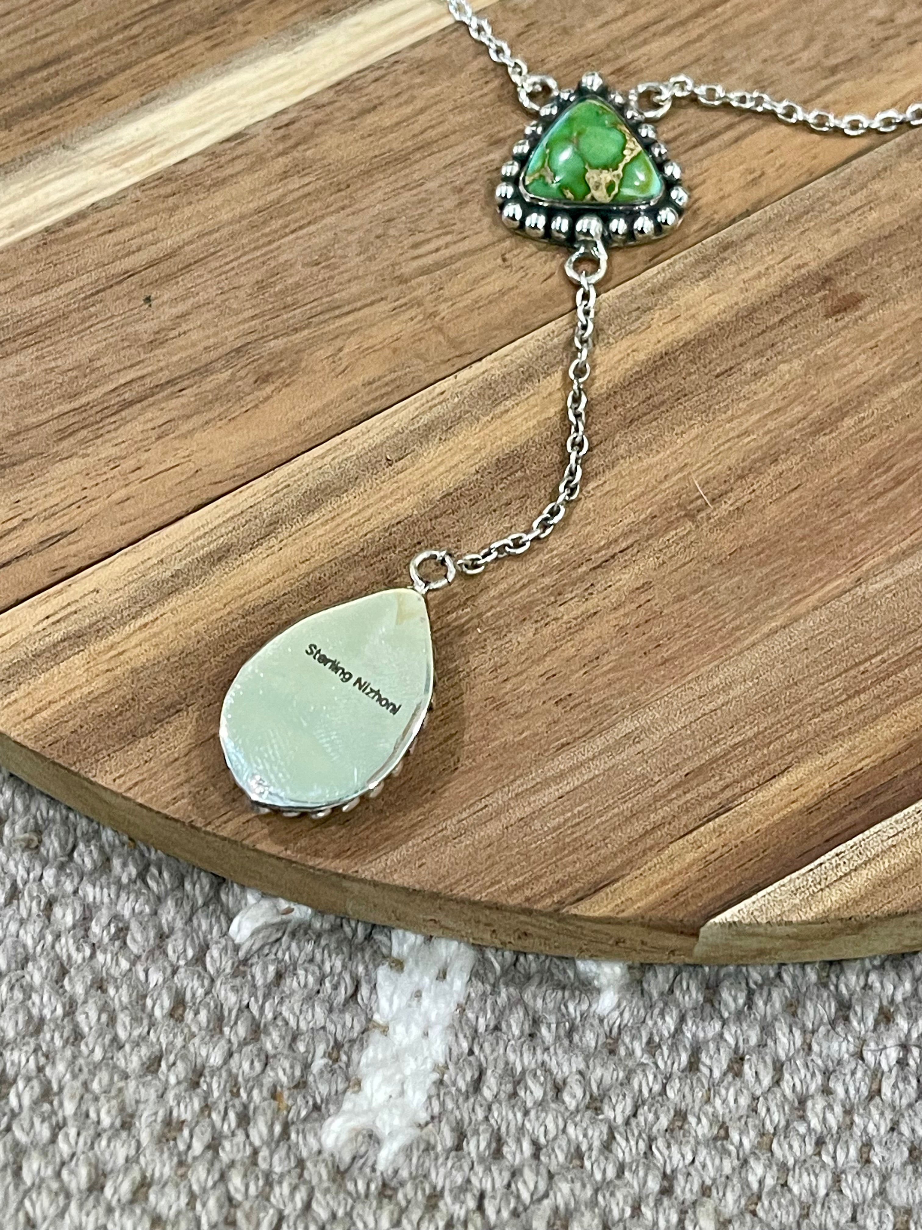 Handmade Sterling Silver & Sonoran Mountain Turquoise 2 Stone Drop Necklace