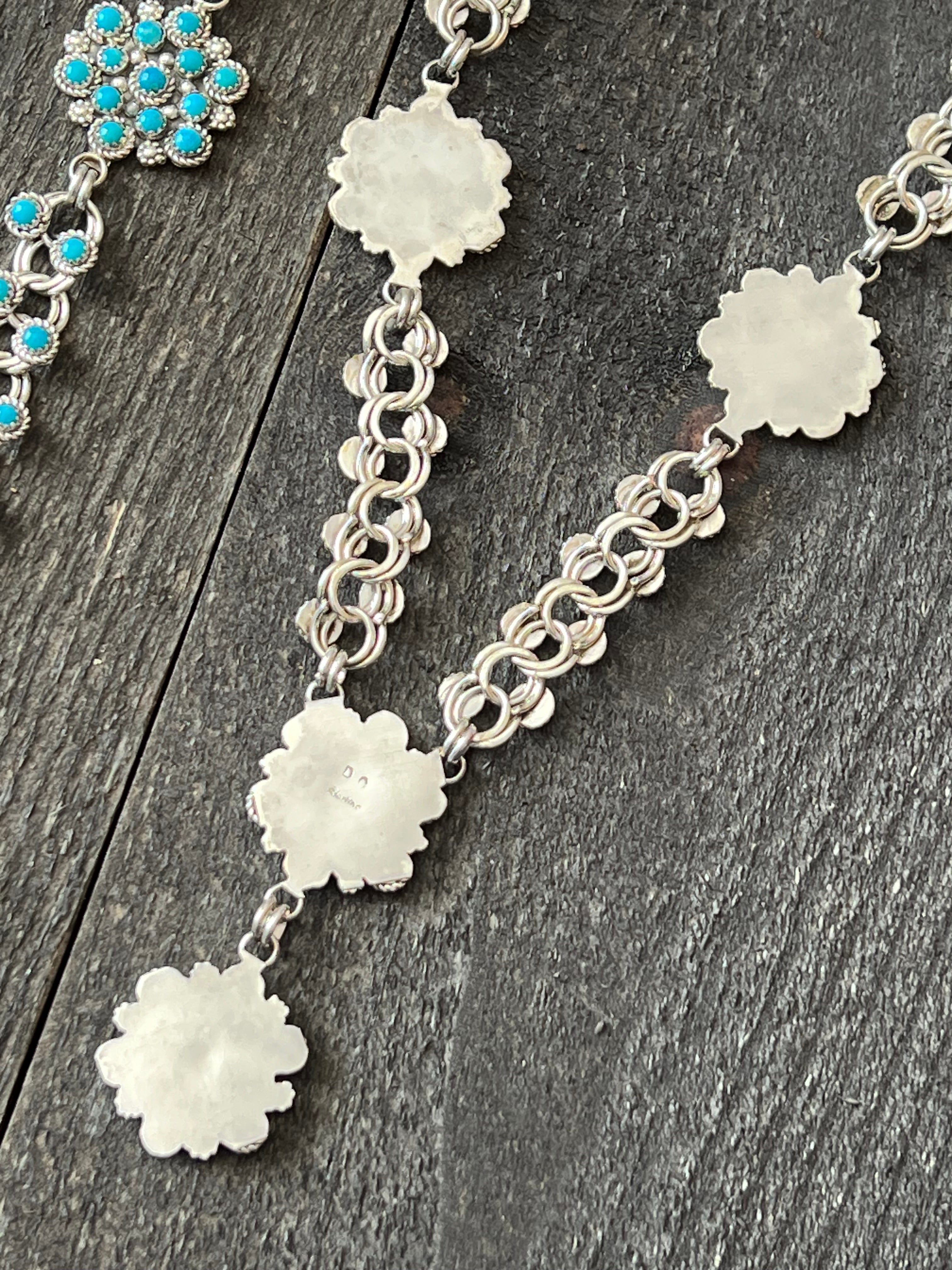 Handcrafted Sterling and Snake Eye Turquoise Link and Cluster Necklace by Dillon Cheama