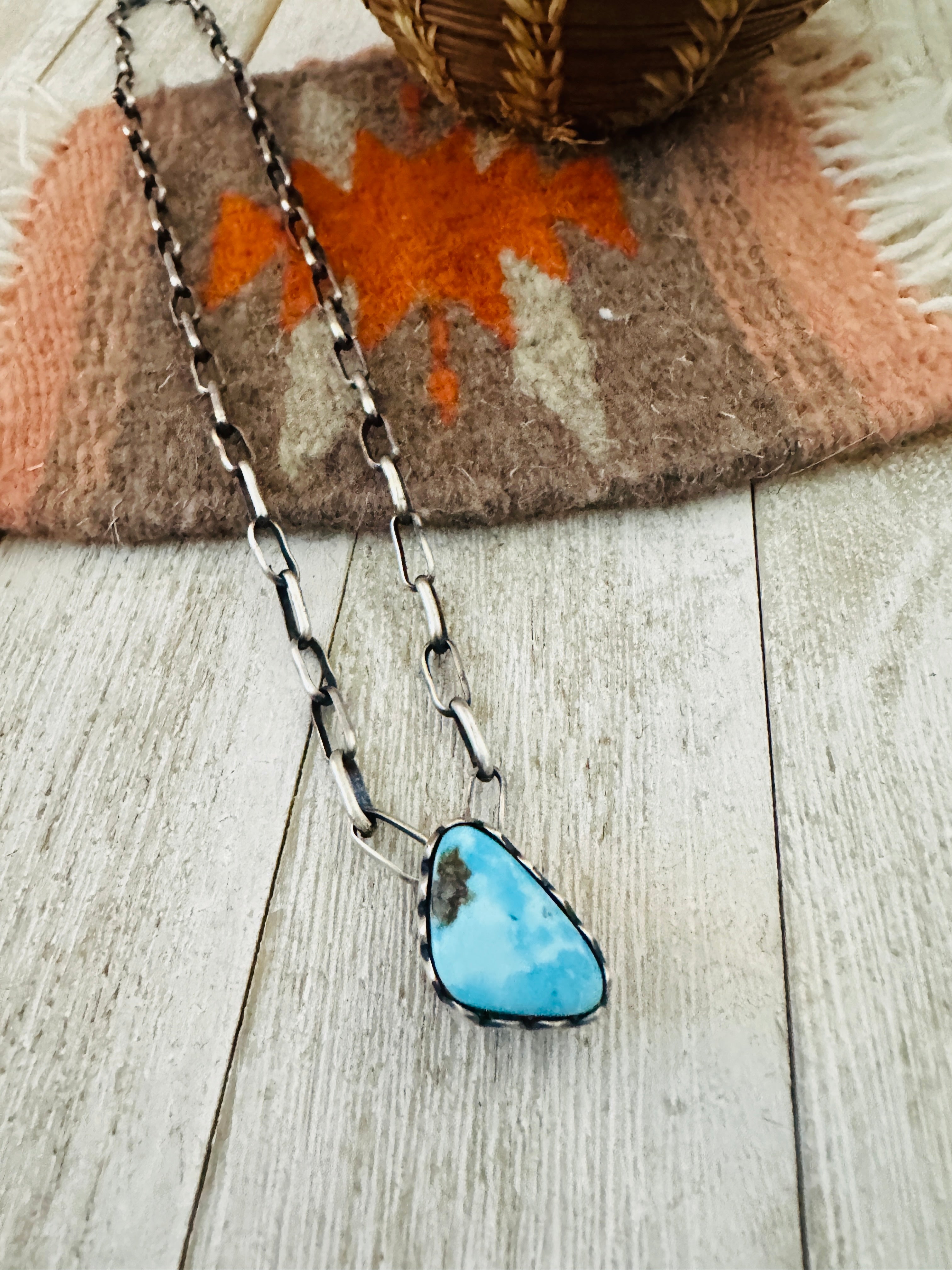 Handcrafted Turquoise & Sterling Silver Chain Necklace