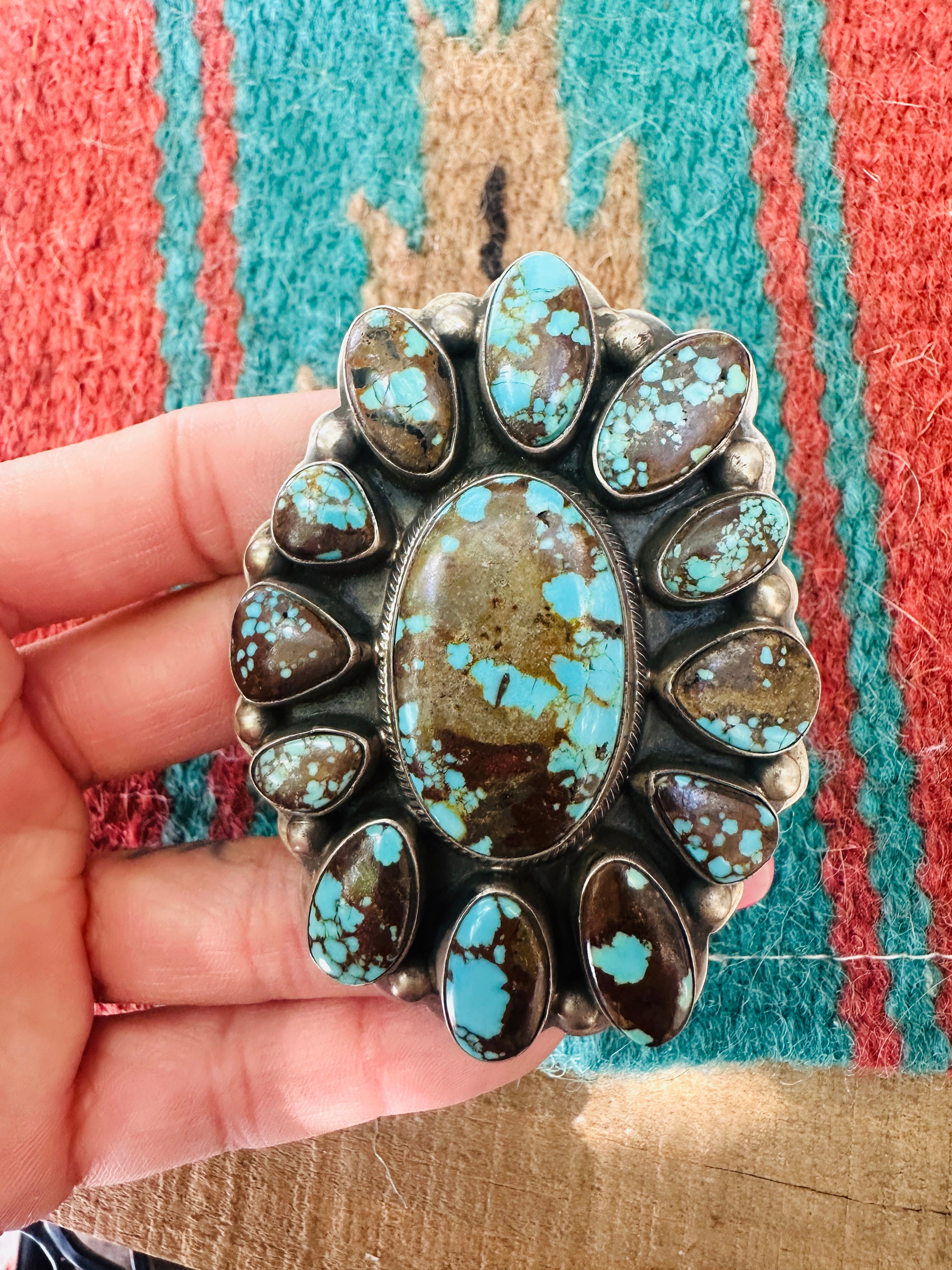 Handcrafted Turquoise & Sterling Silver Cluster Belt Buckle by Kathleen Livingston