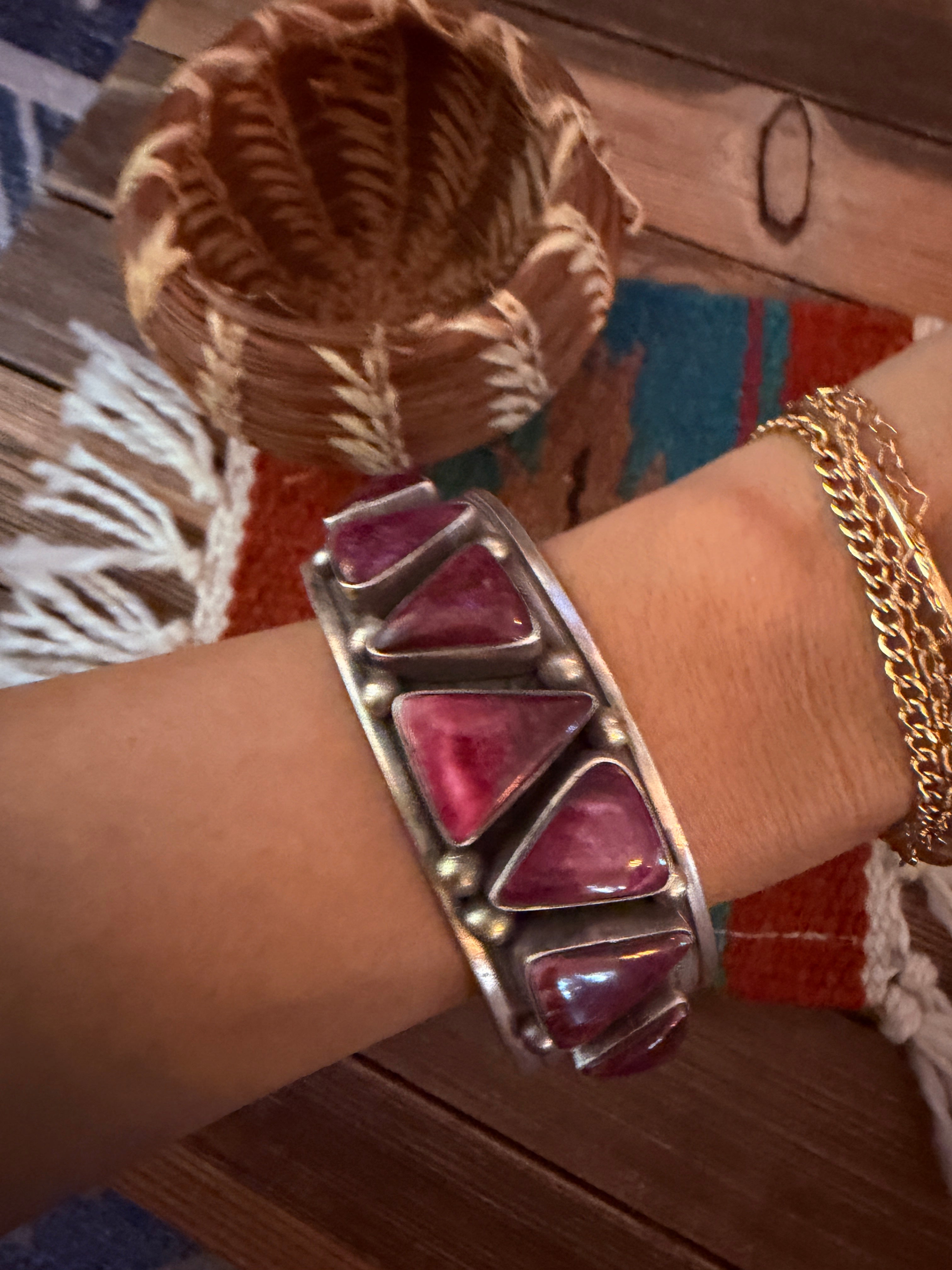 Handcrafted Purple Spiny & Sterling Silver Cuff Bracelet by Kathleen Chavez