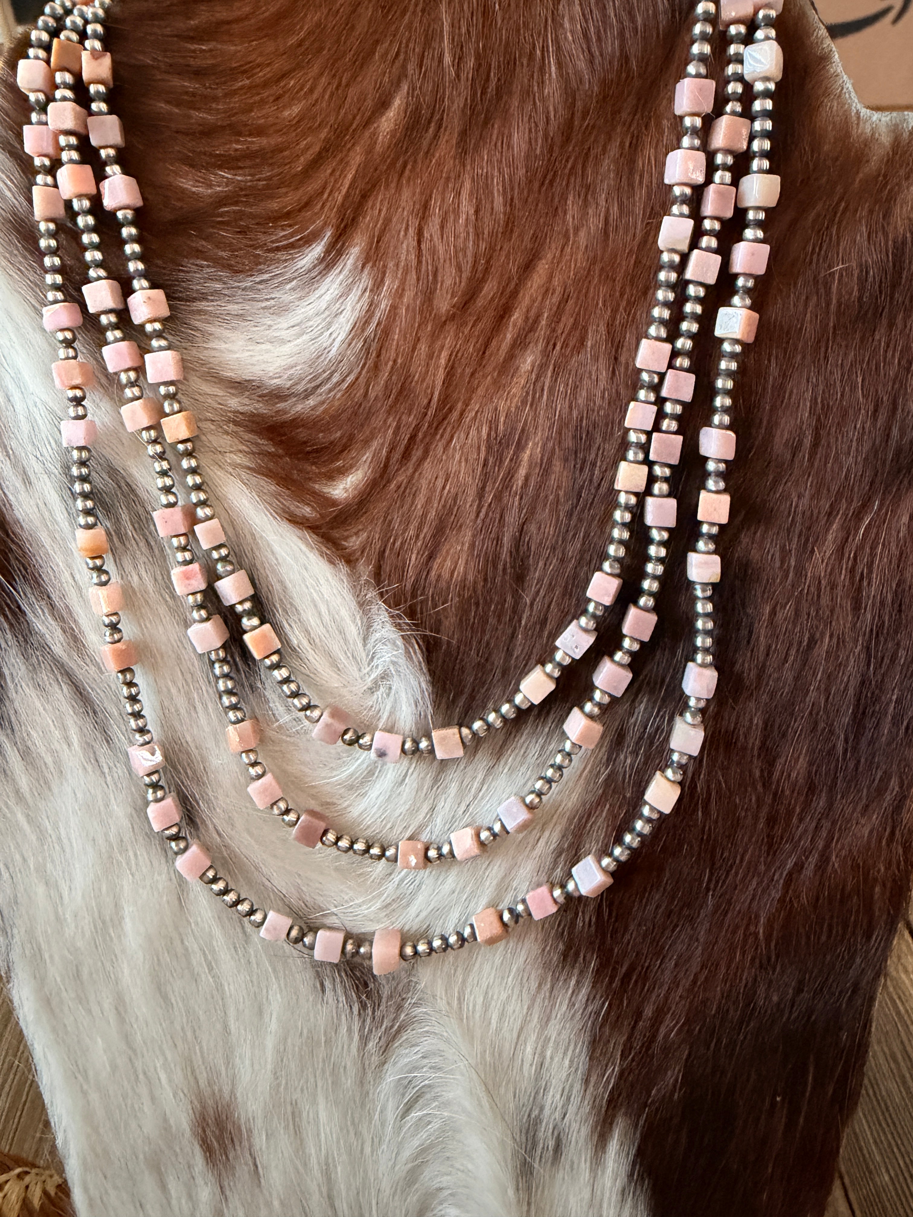Handcrafted Queen Pink Conch and Sterling Silver Pearl Beaded Necklace