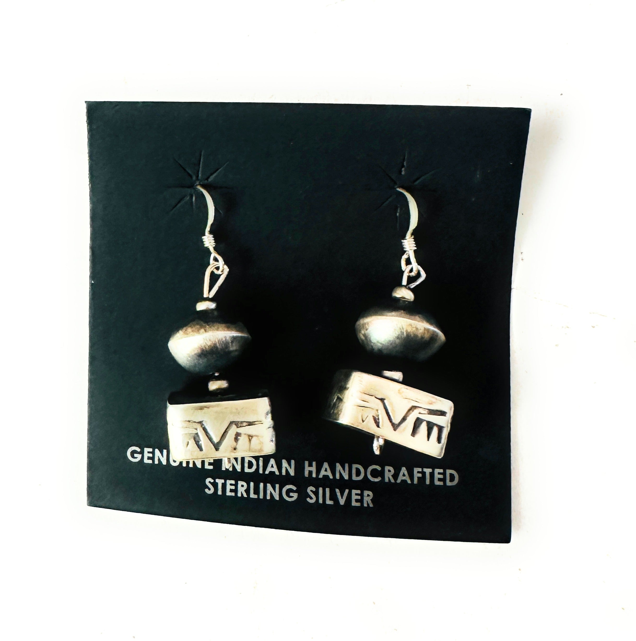 Navajo Hand Stamped Sterling Silver Beaded Dangle Earrings