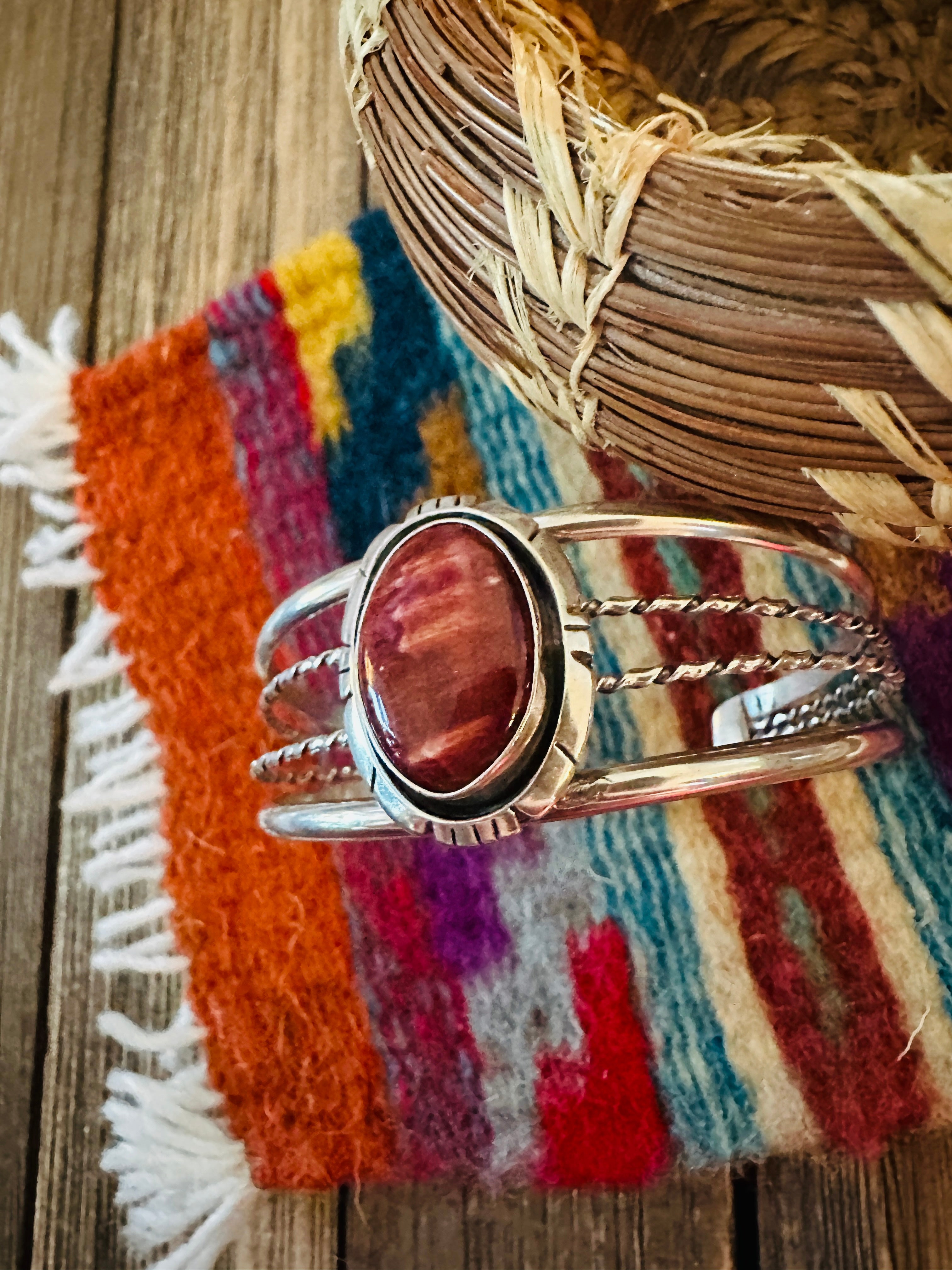 Handcrafted Sterling Silver & Spiny Oyster Cuff Bracelet