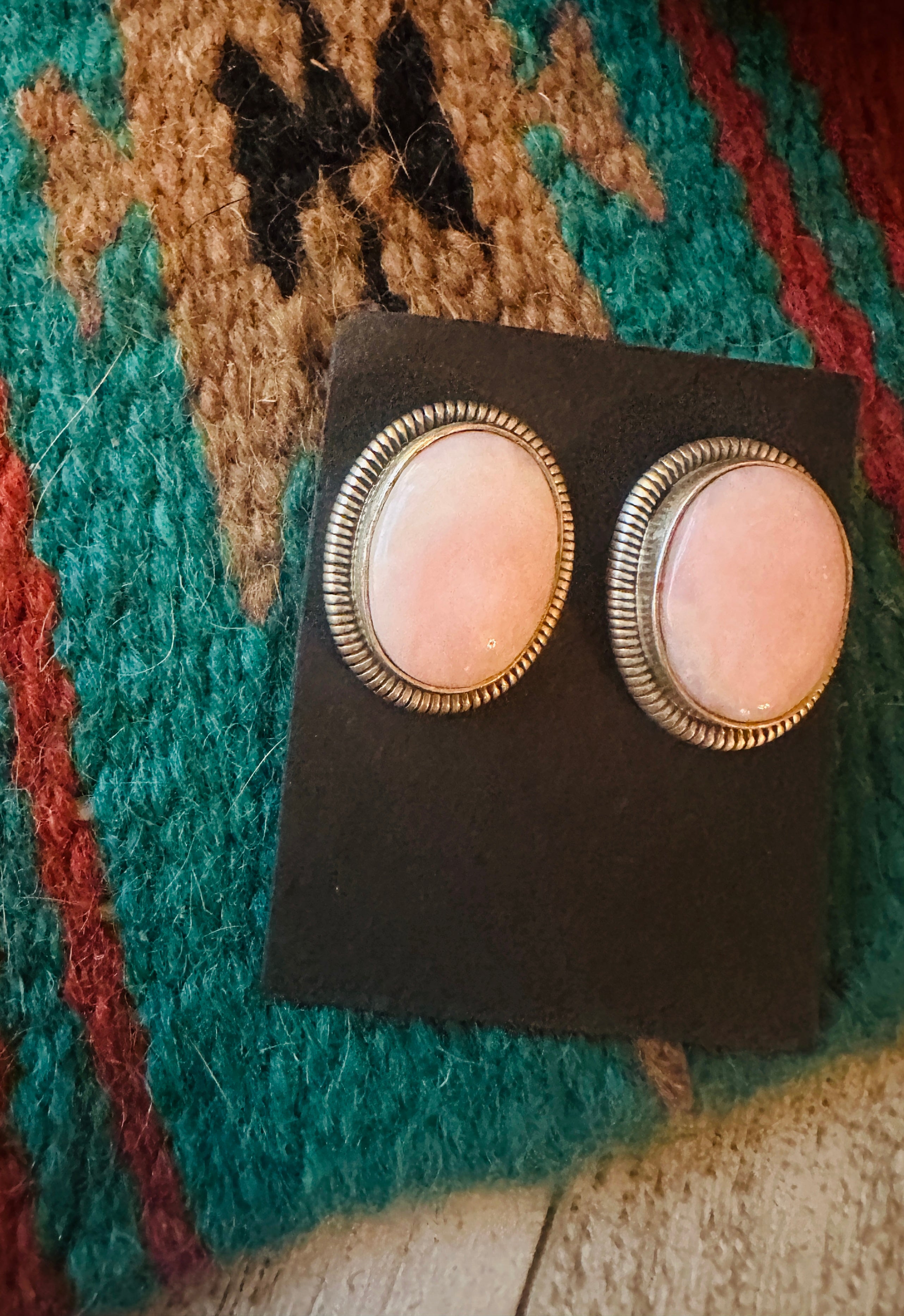 Navajo Sterling Silver & Queen Pink Conch Stud Earrings by Wydell Billie