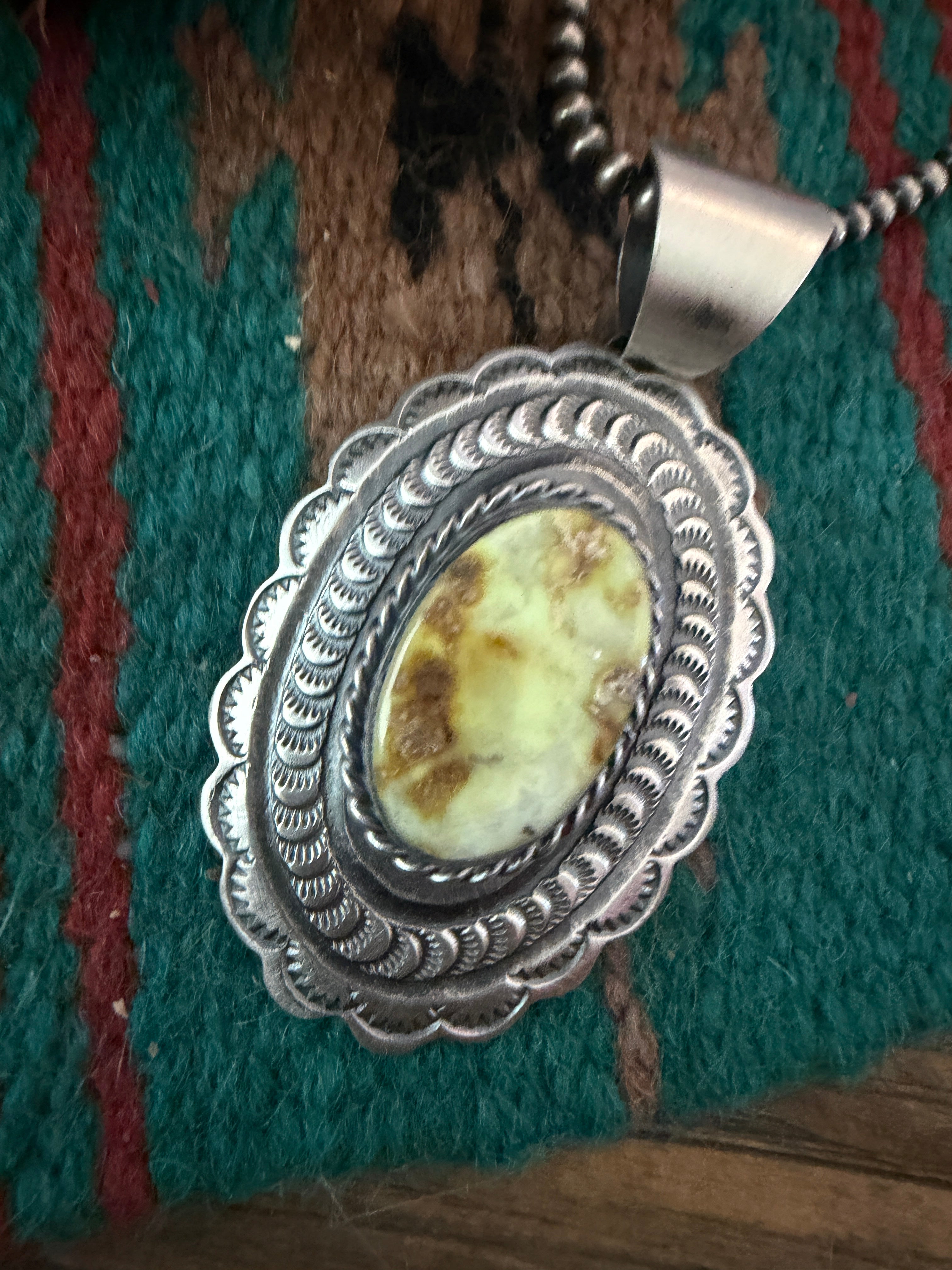 Handcrafted Sterling Silver & Palomino Turquoise Concho Pendant by Chimney Butte