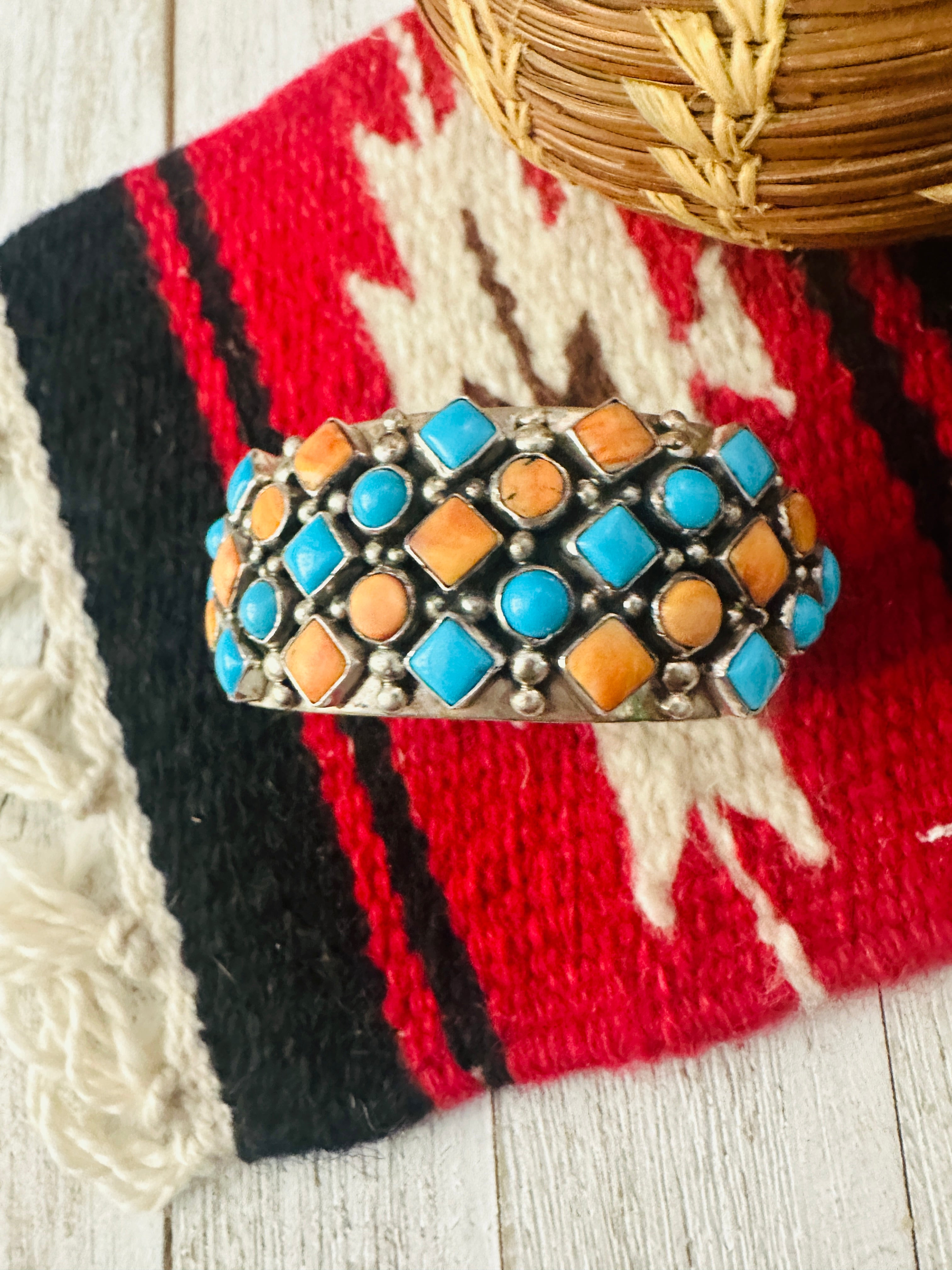 Navajo Turquoise, Spiny Sterling Silver Cuff Bracelet