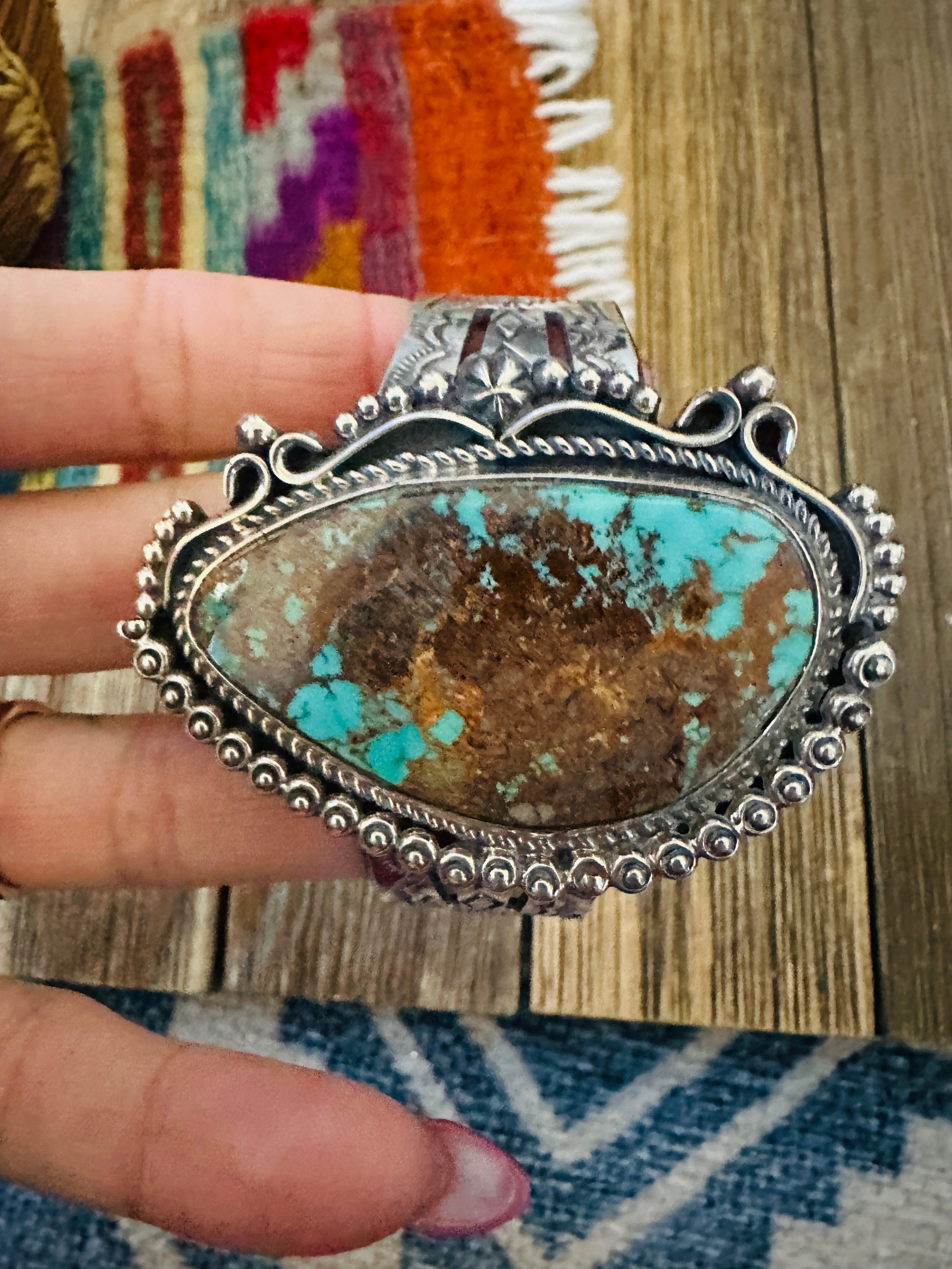 Handcrafted Royston Turquoise & Sterling Silver Cuff Bracelet by Rosella Paxson