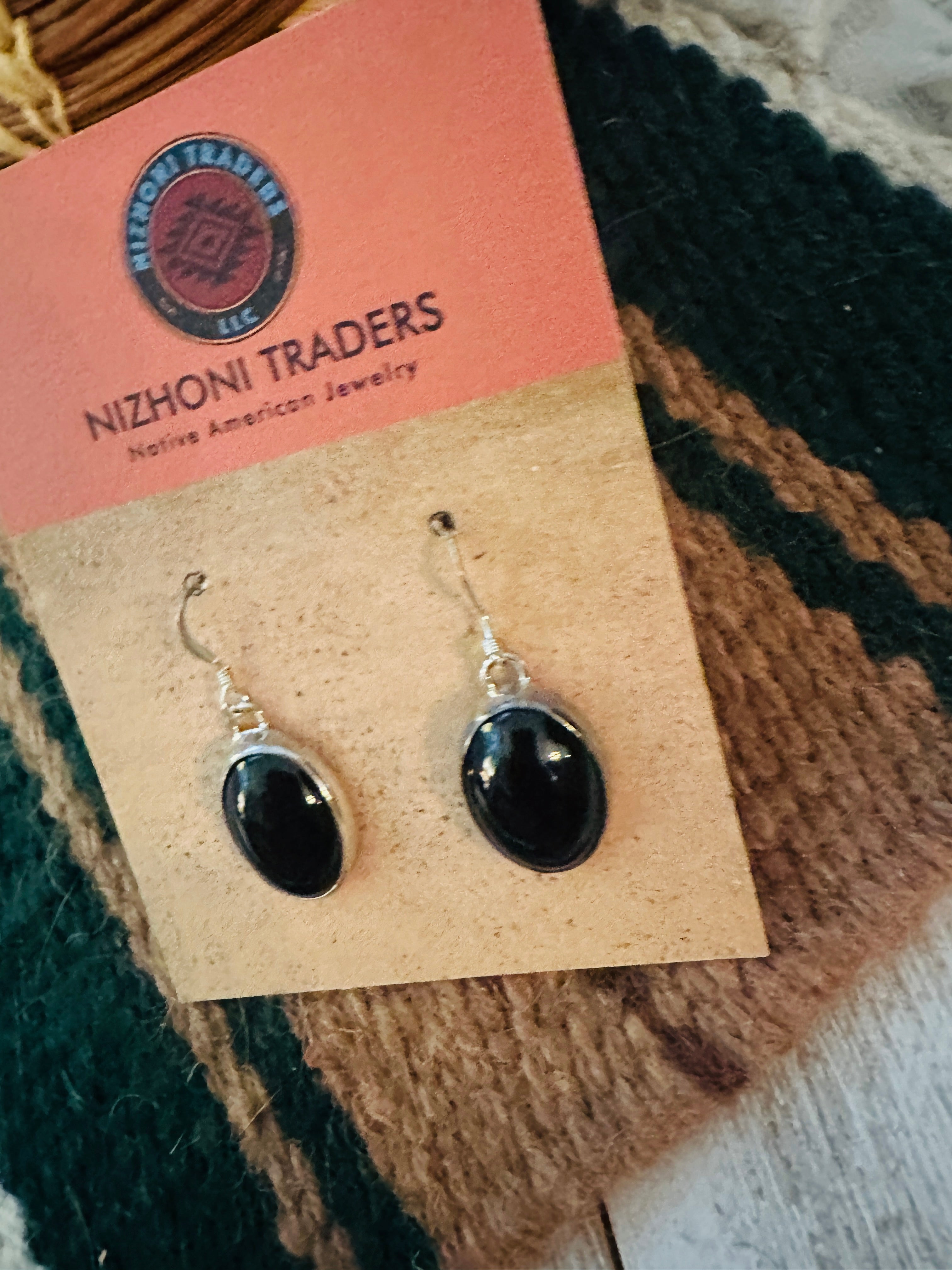 Navajo Onyx & Sterling Silver Dangle Earrings