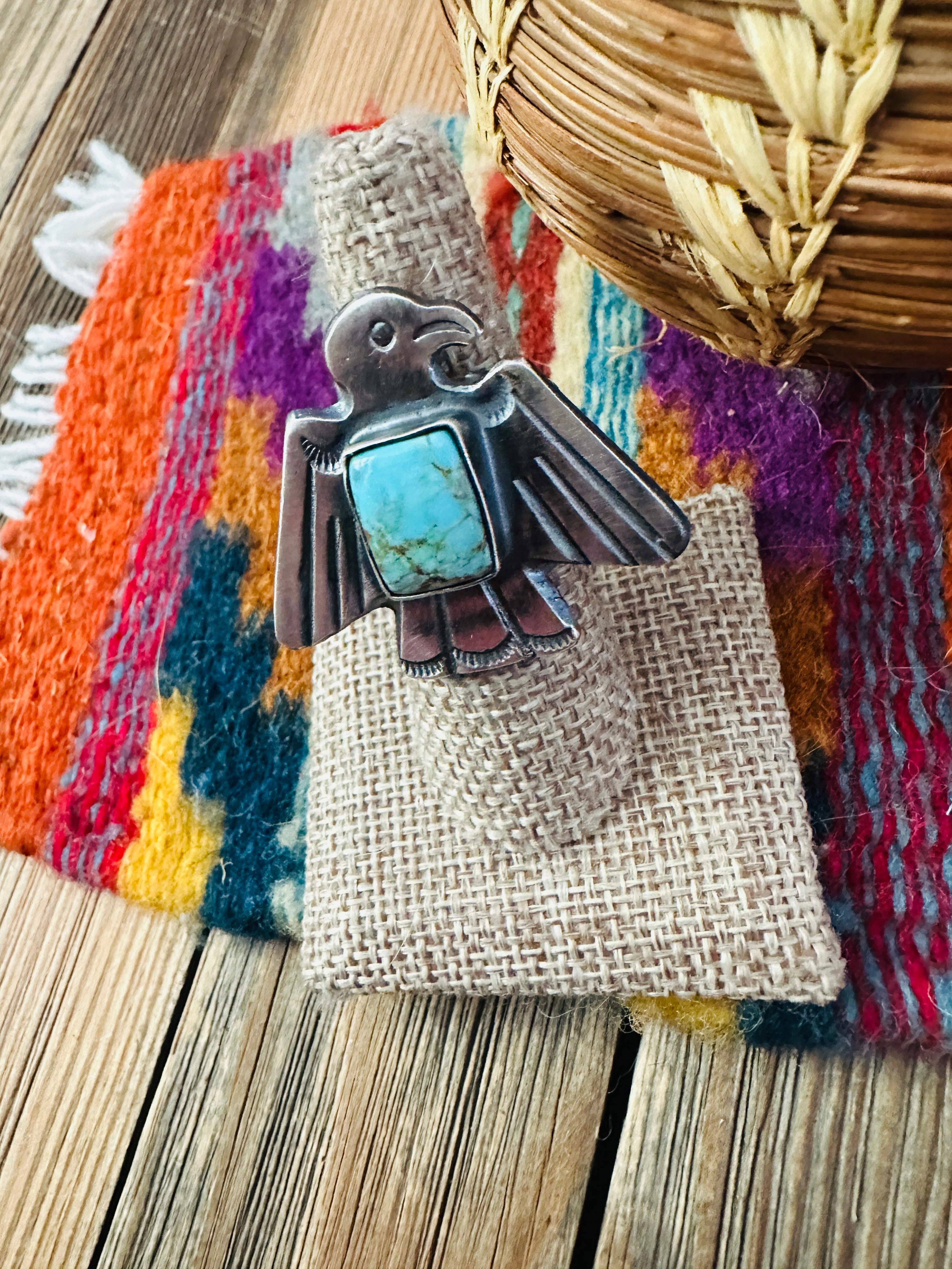 Handcrafted Turquoise and Sterling Silver Thunderbird Ring size 8 by Chimney Butte
