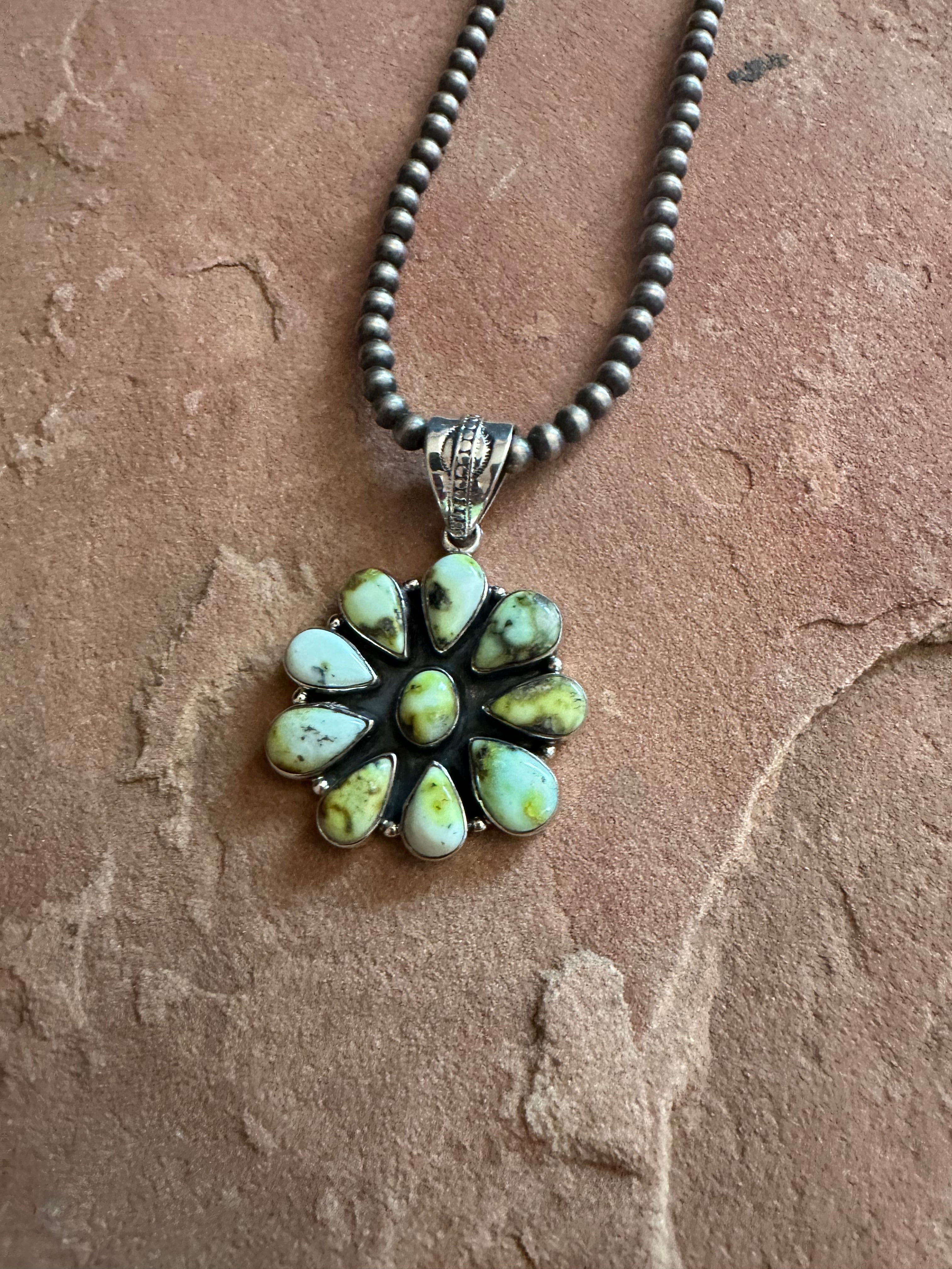 Beautiful Handmade Sterling Silver & Palomino Turquoise Cluster Pendant