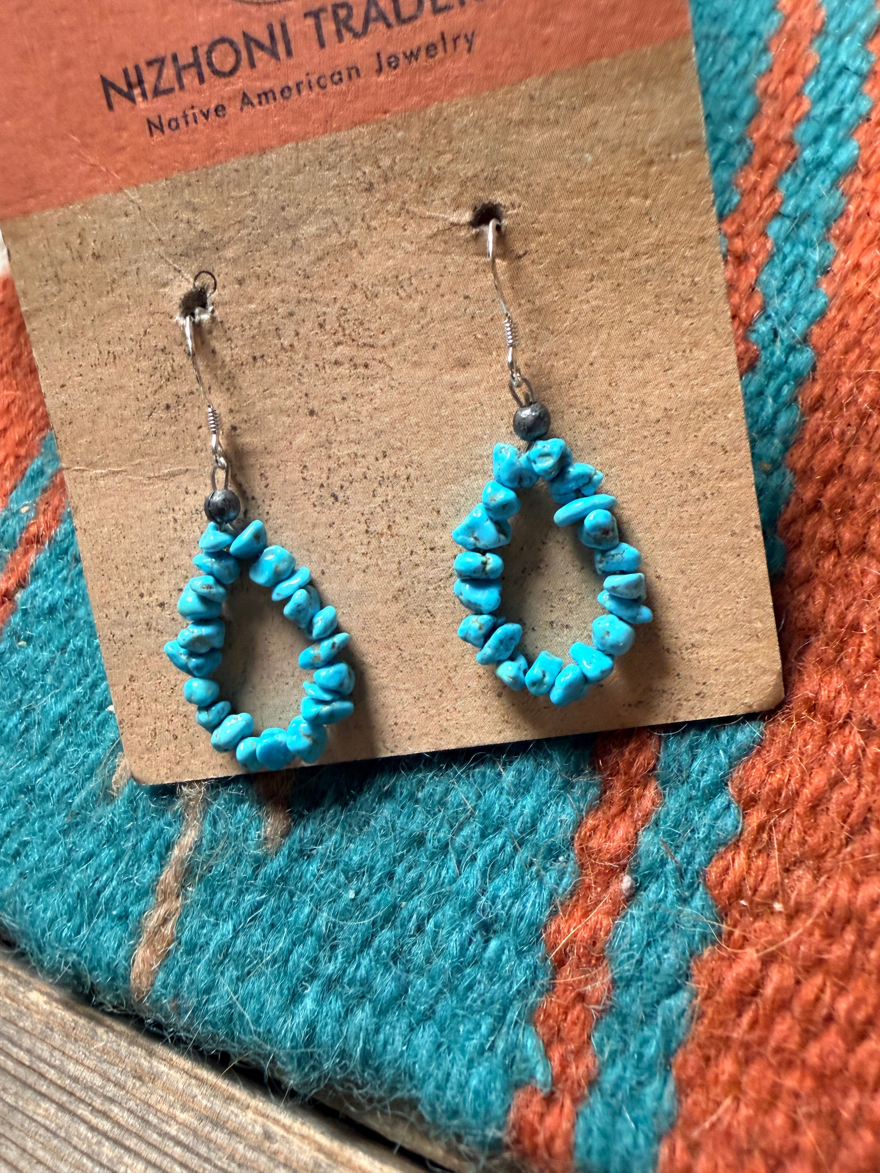 Handcrafted Turquoise Beaded Dangle Hoop Earrings