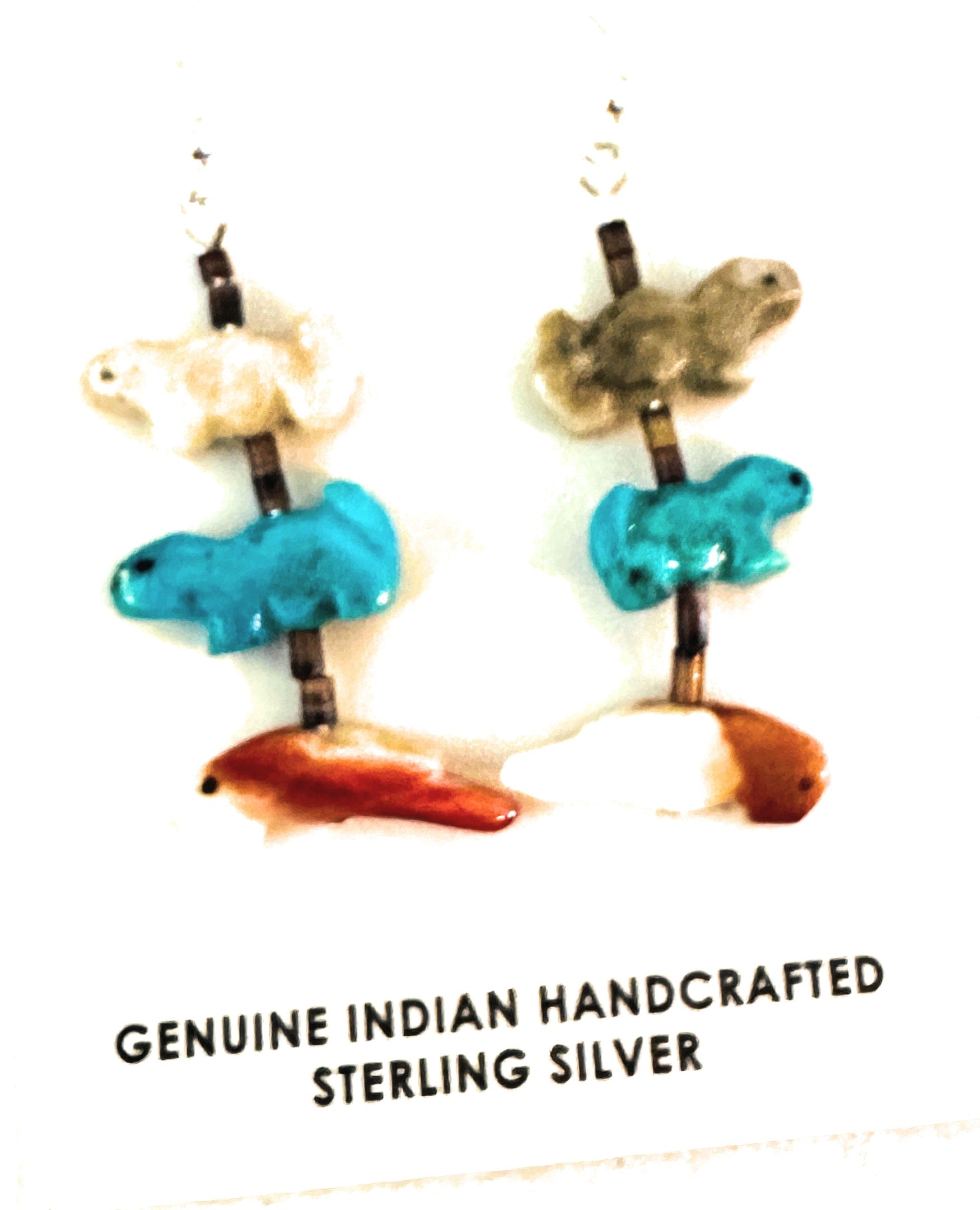 Zuni Multi Stone Beaded Fetish Dangle Earrings