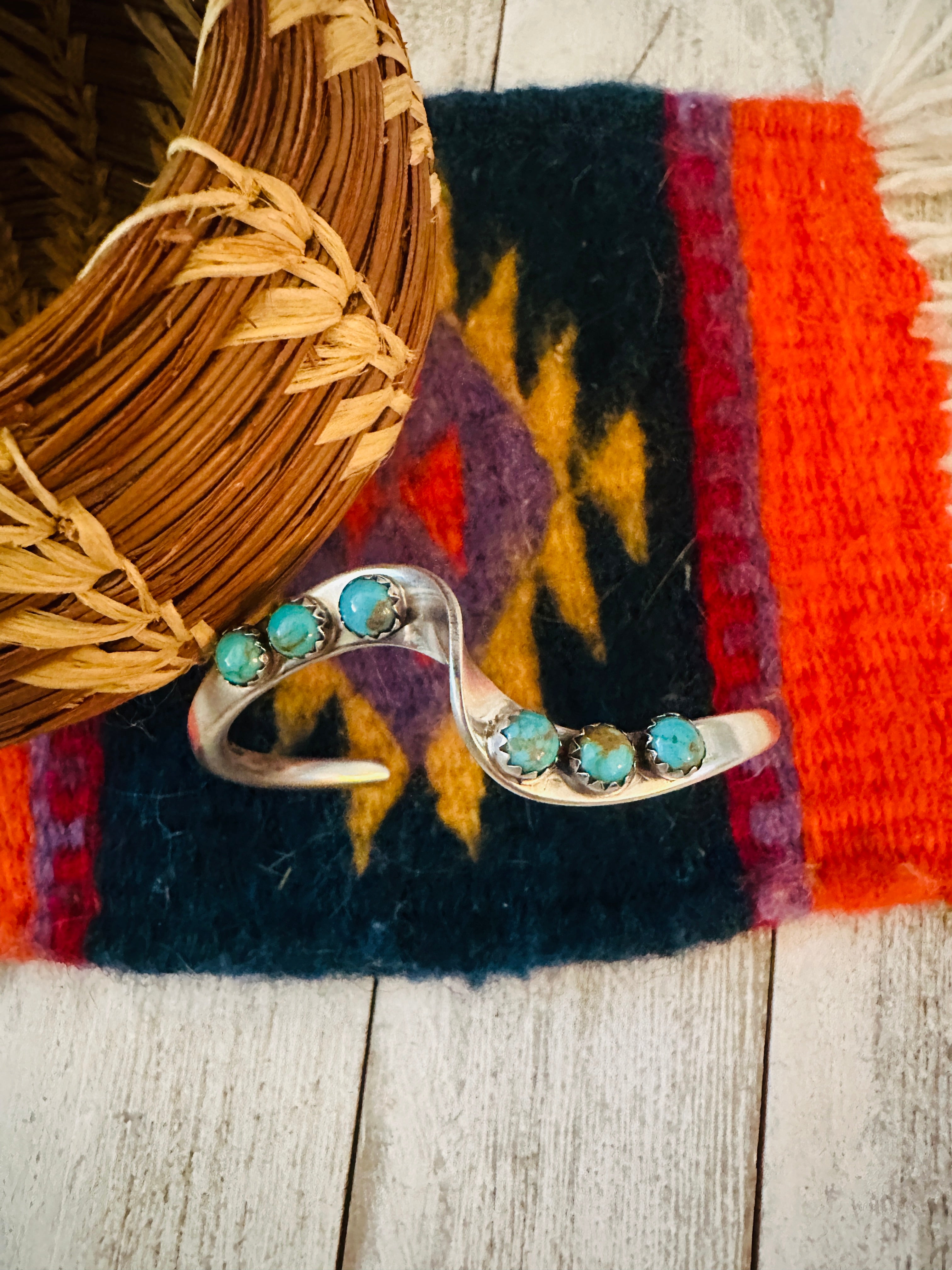 Navajo Turquoise & Sterling Silver Wave Cuff Bracelet