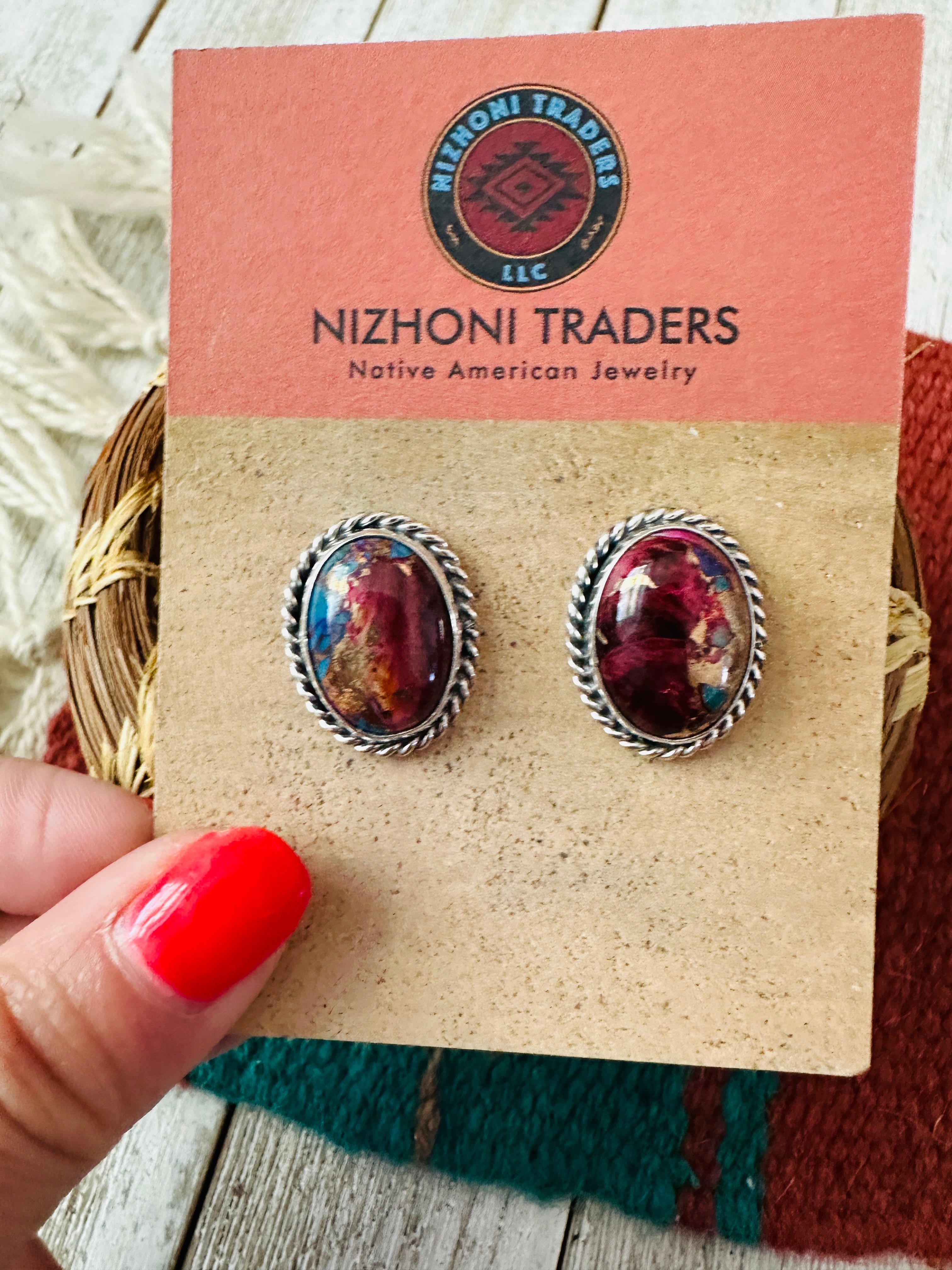 Navajo Pink Dream Mojave and Sterling Silver Post Earrings