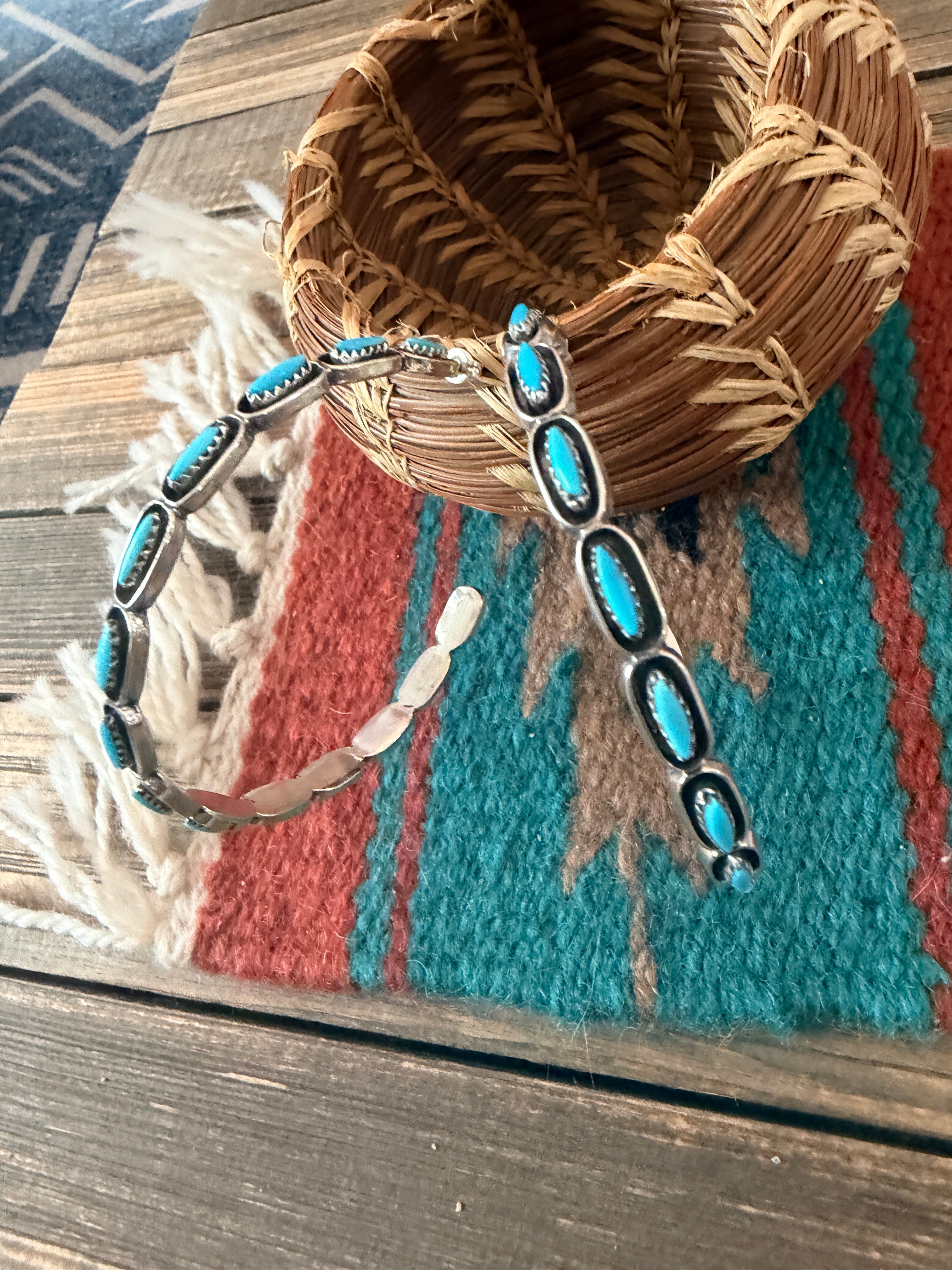 Handcrafted Turquoise & Sterling Silver Shadowbox Hoop Earrings