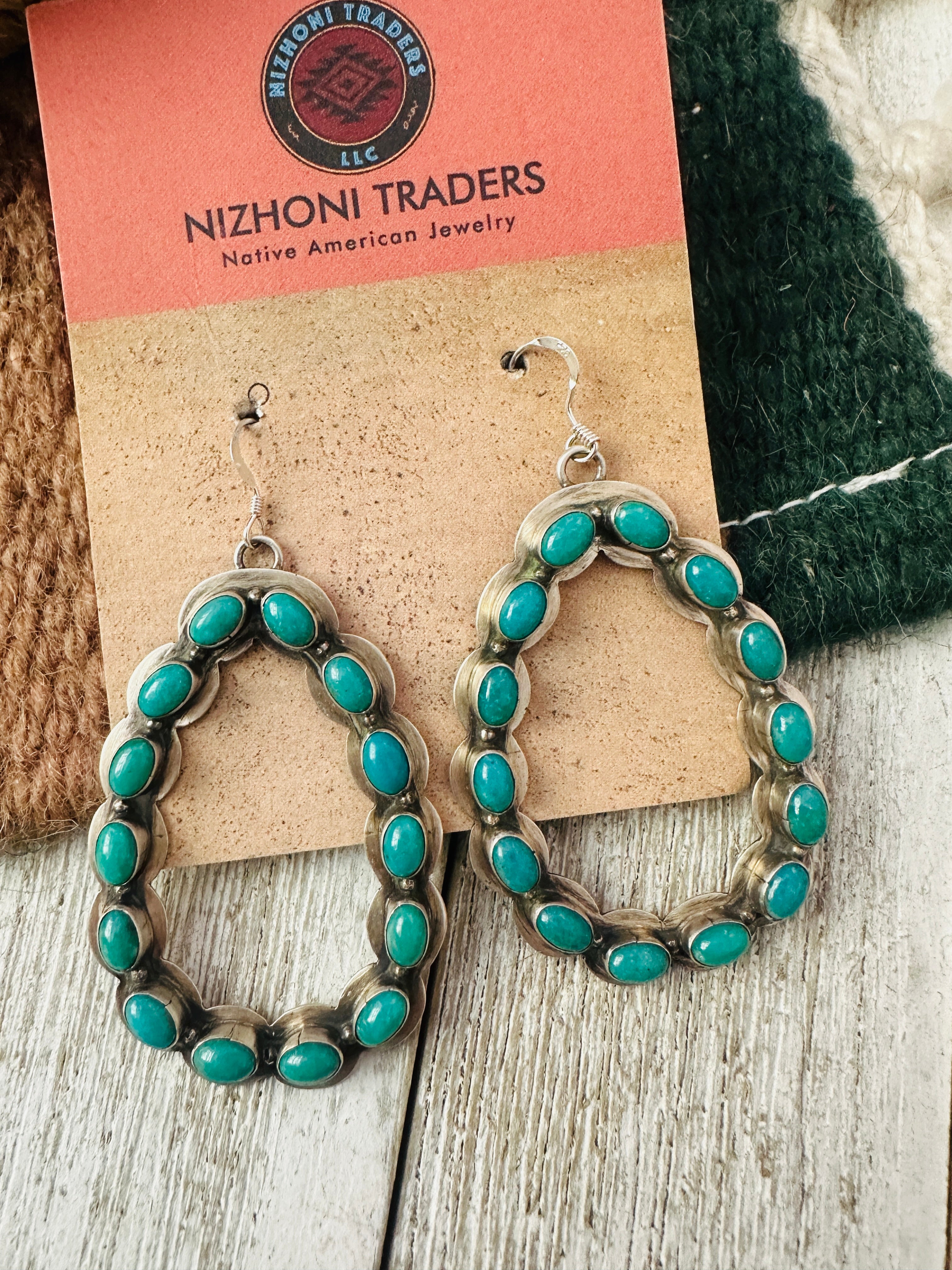 Handcrafted Old Pawn Sterling Silver & Turquoise Cluster Dangle Earrings