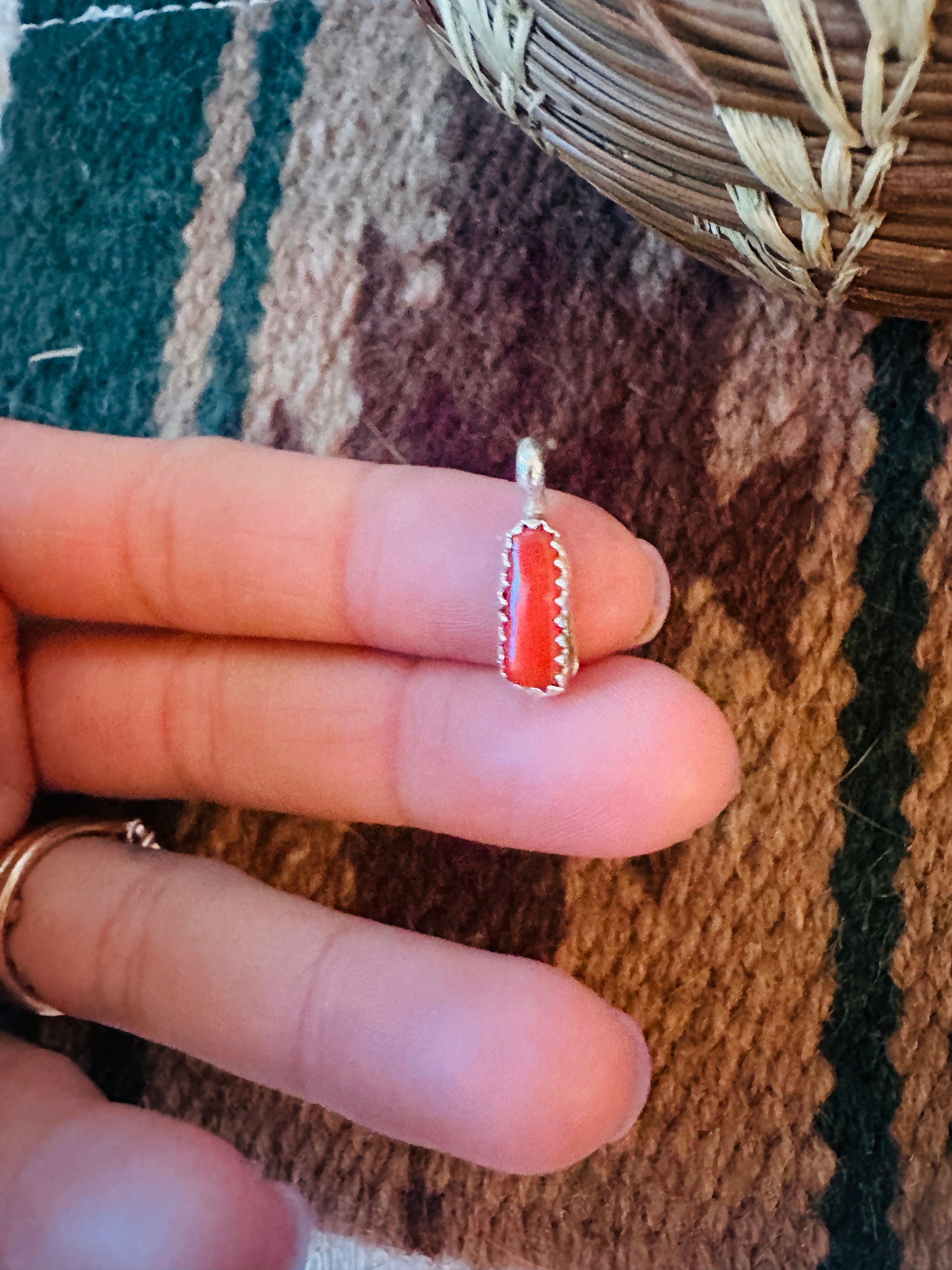 Navajo Sterling Silver & Coral Mini Pendant