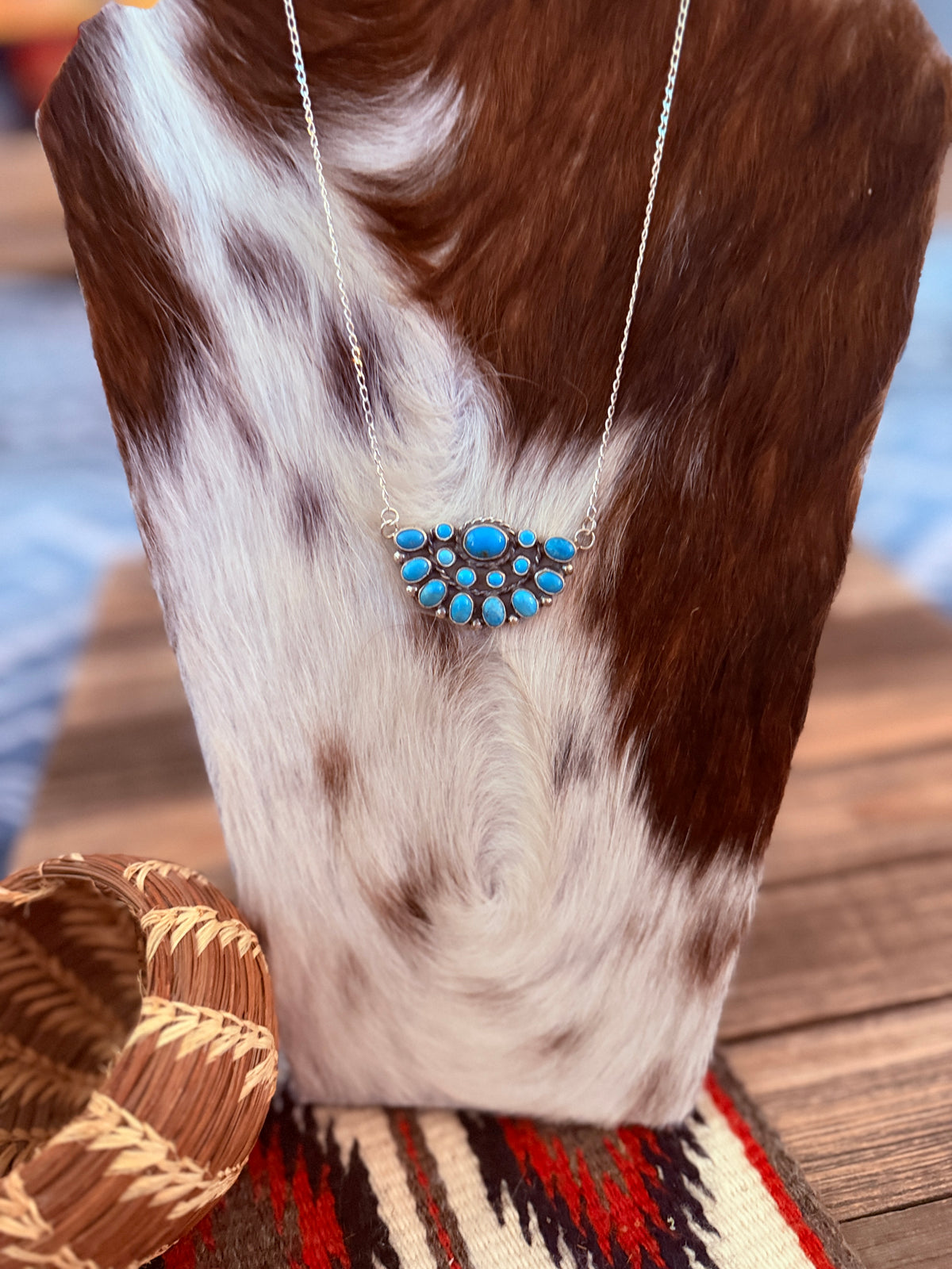Handcrafted Turquoise & Sterling Silver Cluster Necklace by Paul Largo