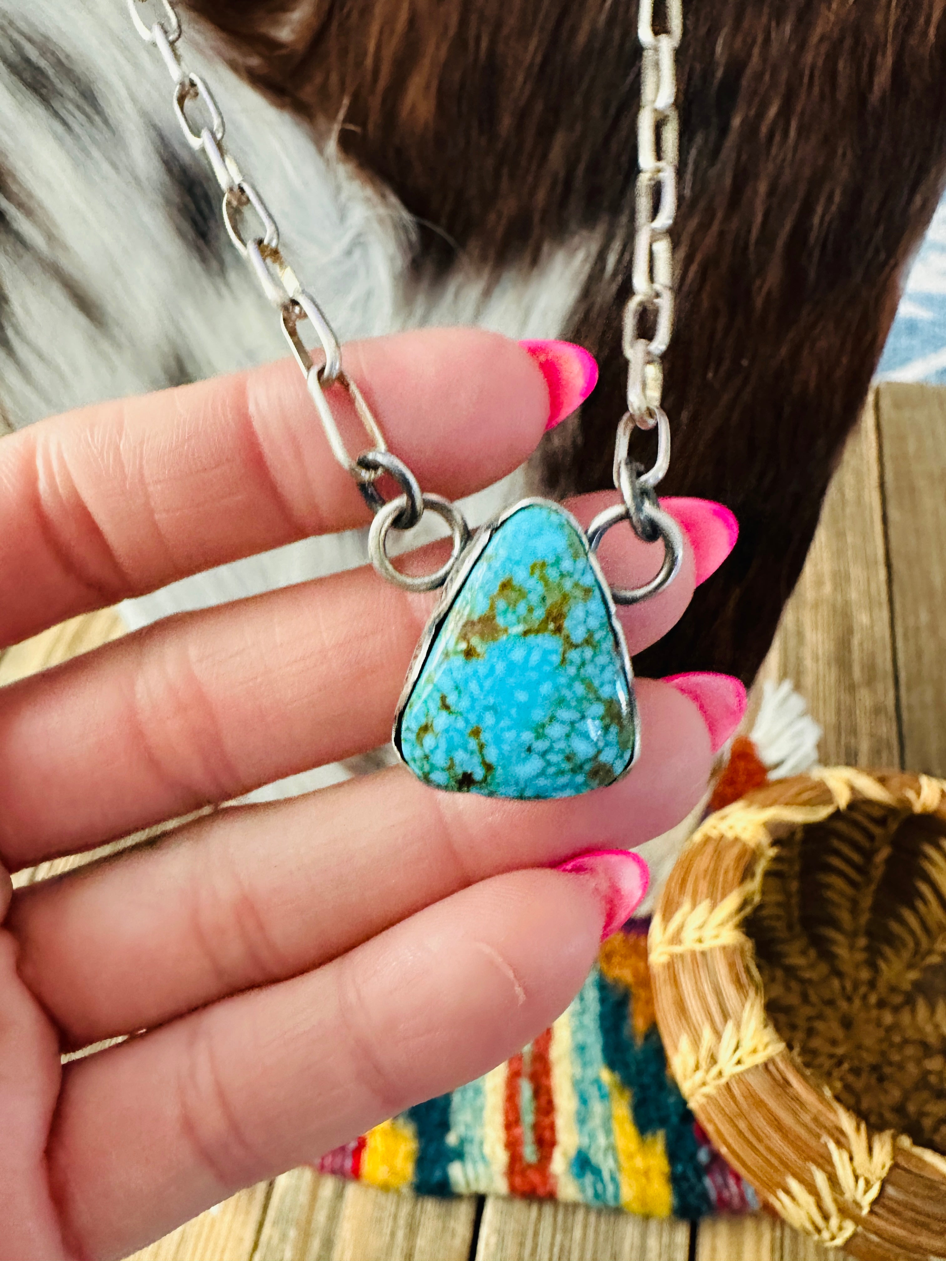 Handcrafted Kingman Web Turquoise & Sterling Silver Necklace by Randy Boyd