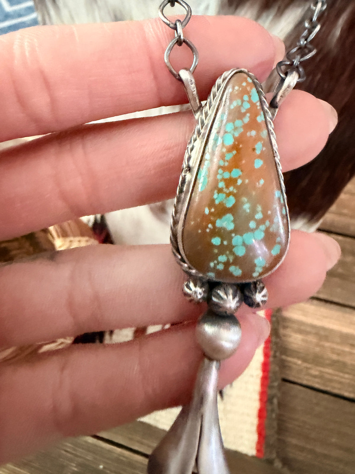 Handcrafted Number 8 Turquoise & Sterling Silver Blossom Necklace by Sheila Becenti