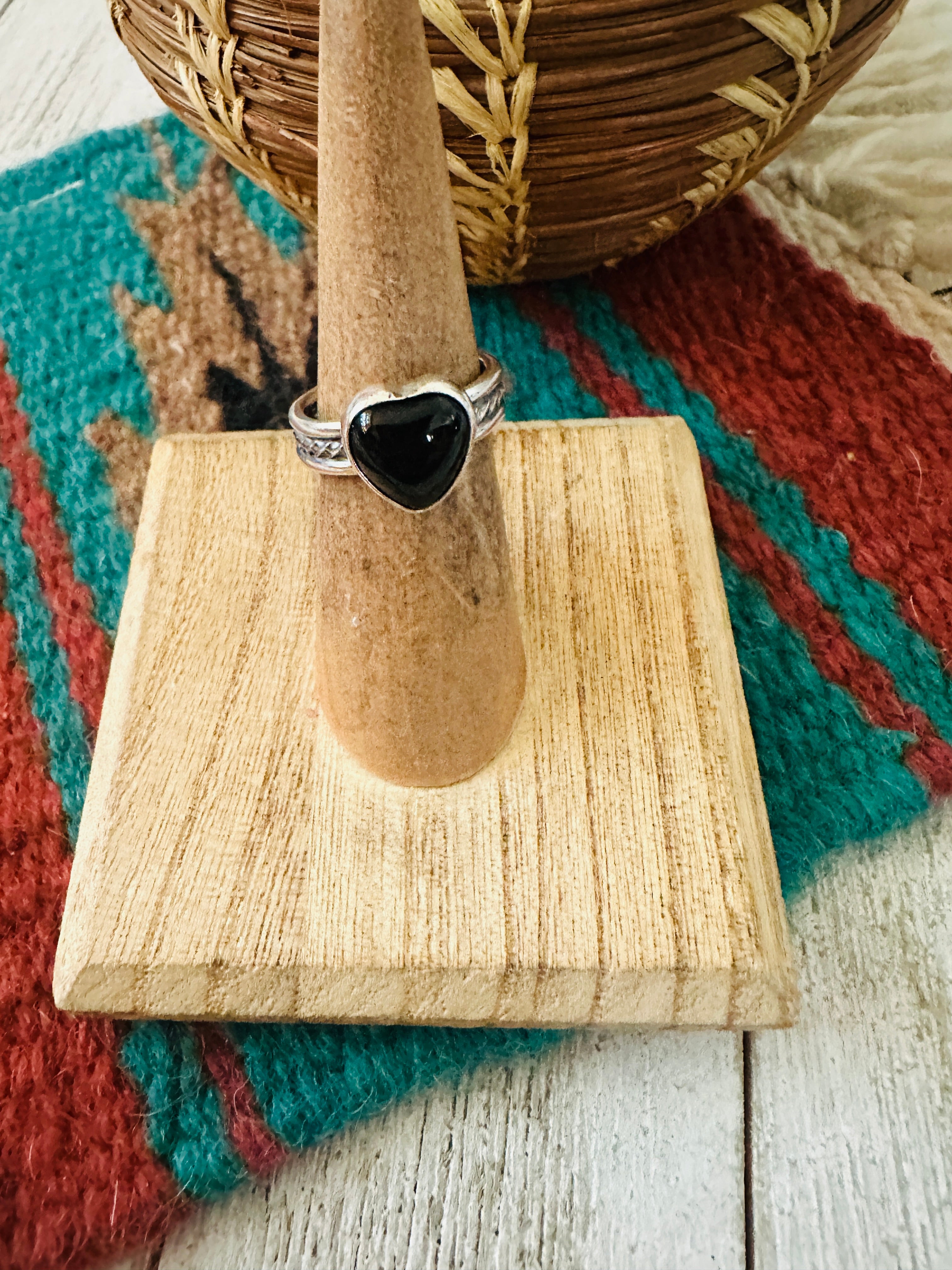 Navajo Black Onyx & Sterling Silver Heart Ring