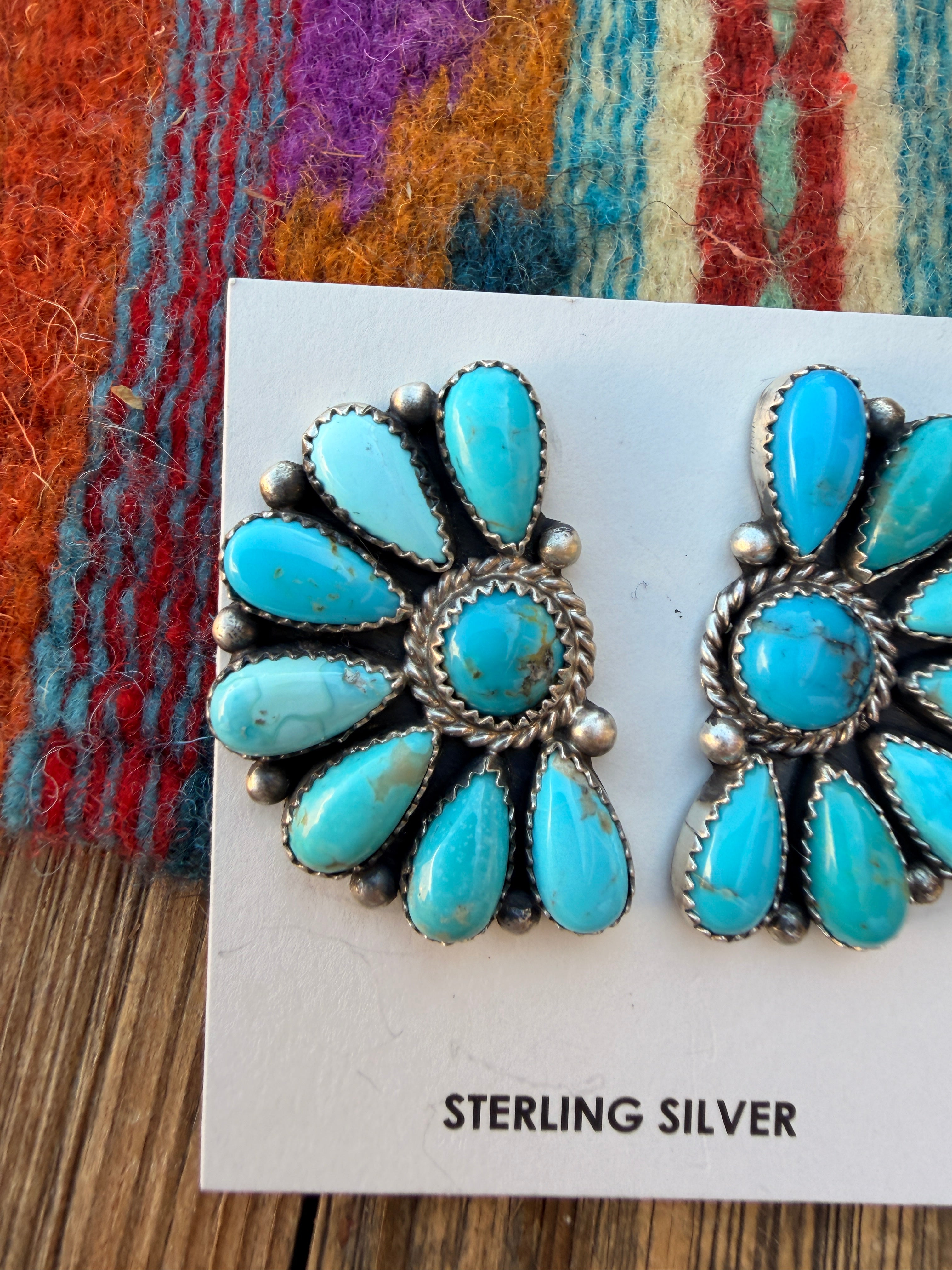 Handcrafted Turquoise & Sterling Silver Cluster Post Earrings by Effie Garfield