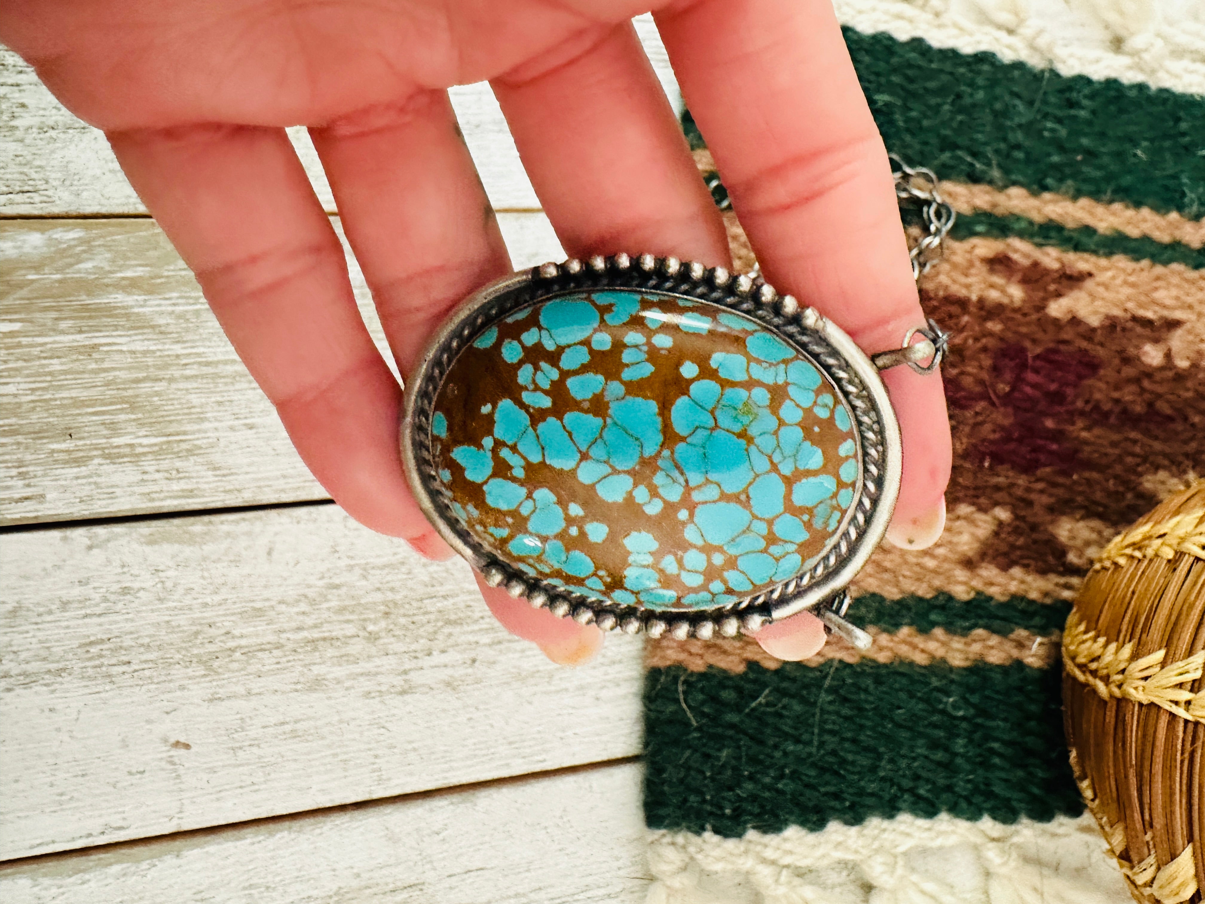 Navajo Sterling Silver & Kingman Web Turquoise Necklace