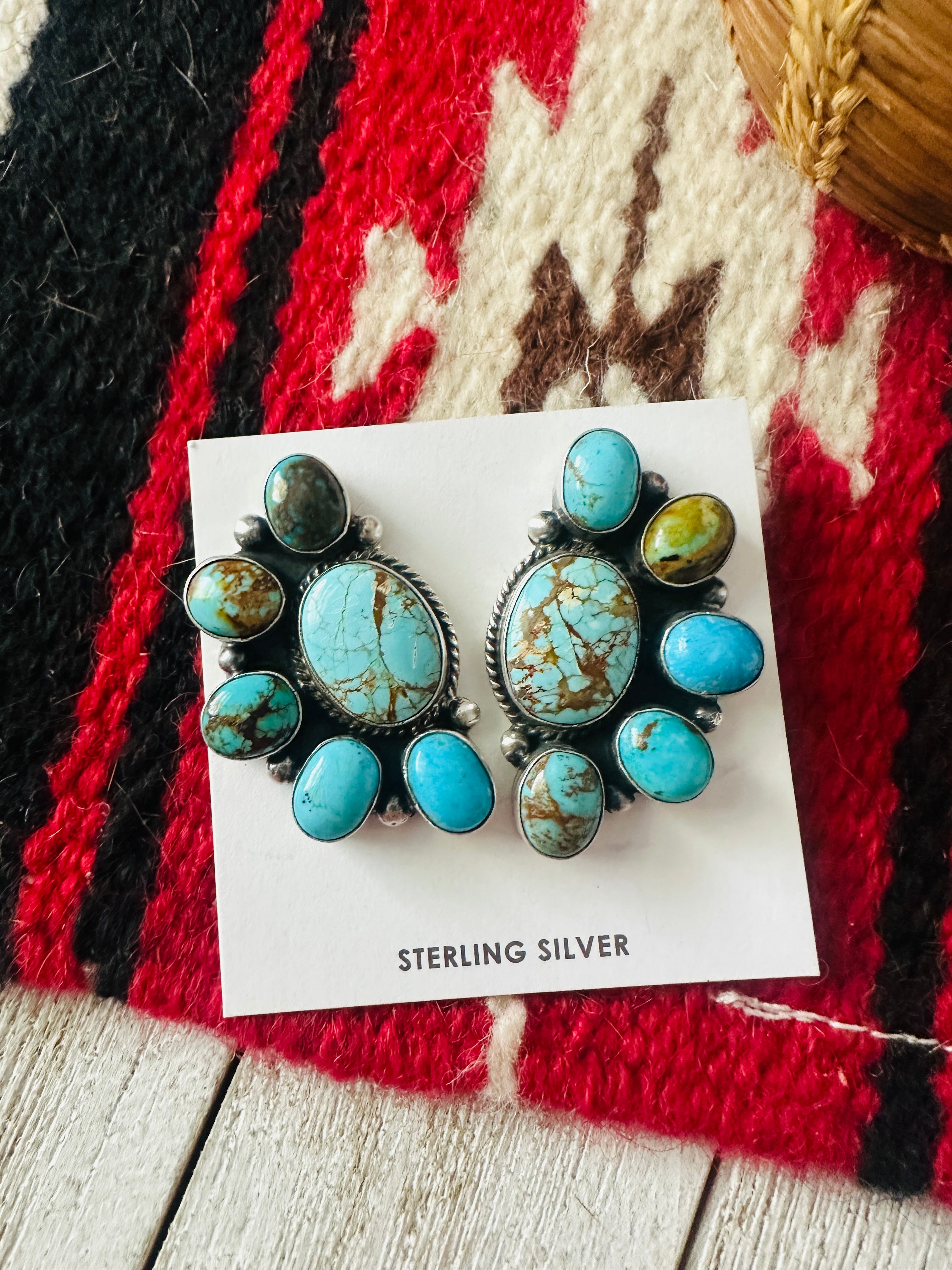 Navajo Sterling Silver & Turquoise Cluster Post Earrings