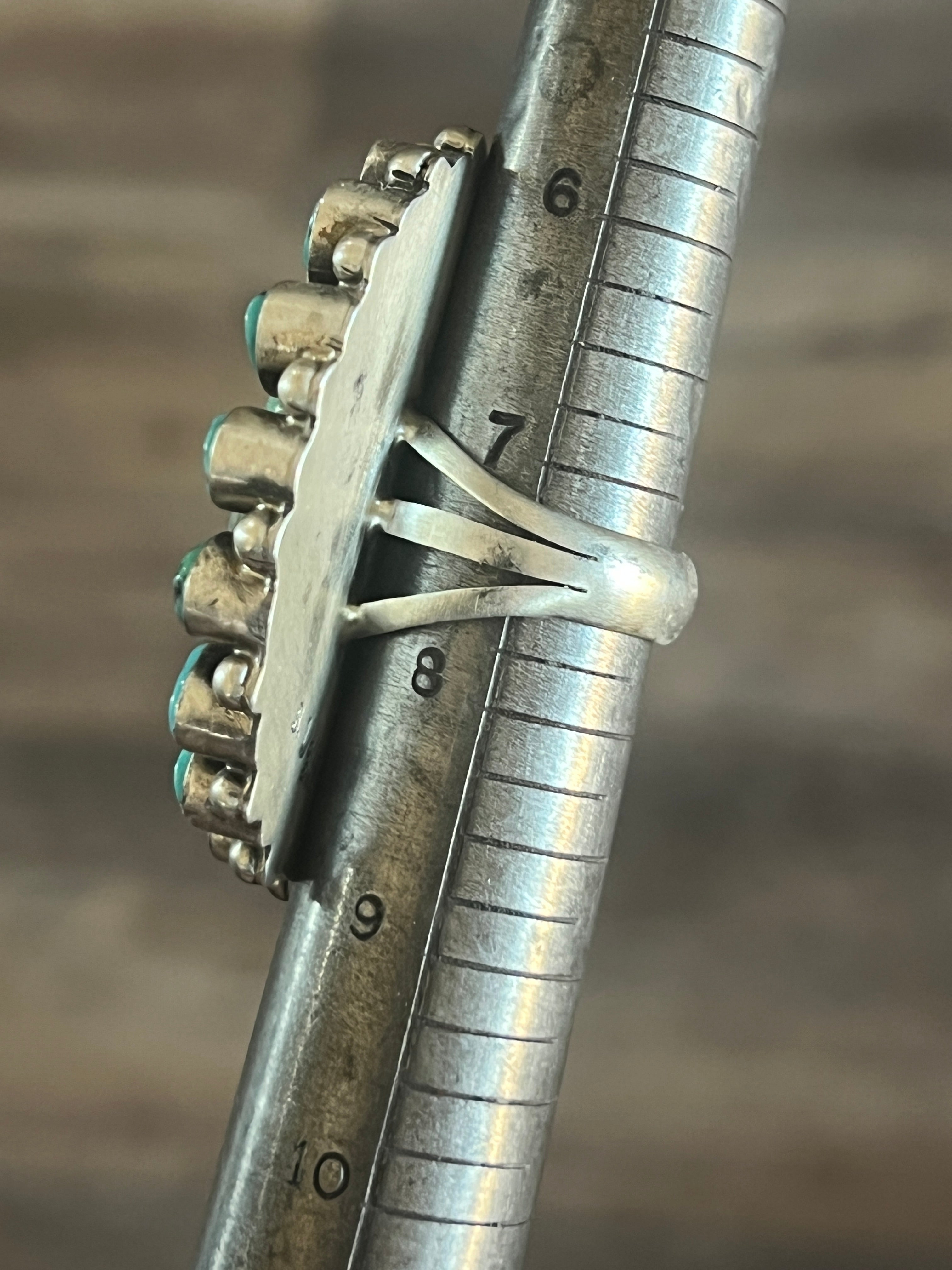 Handcrafted Sterling Silver Around The World Kingman Cluster Ring by Blaine Yellowhorse, Size 7.5